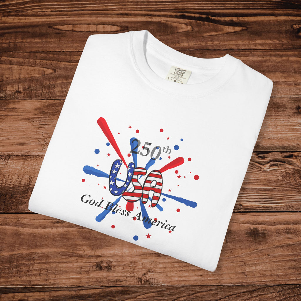 USA 250th Anniversary Flag Paint Splatter T-Shirt | God Bless America