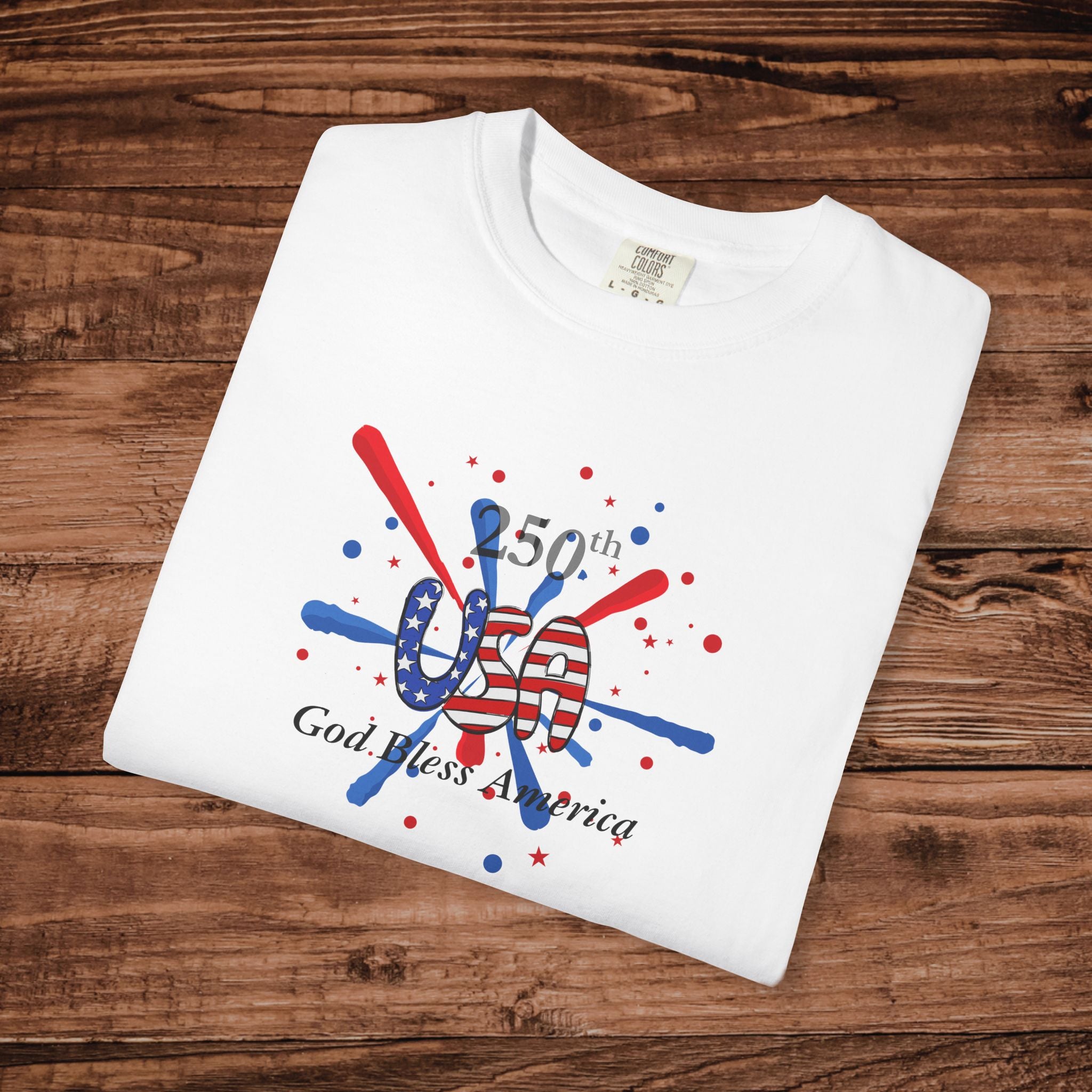 USA 250th Anniversary Flag Paint Splatter T-Shirt | God Bless America