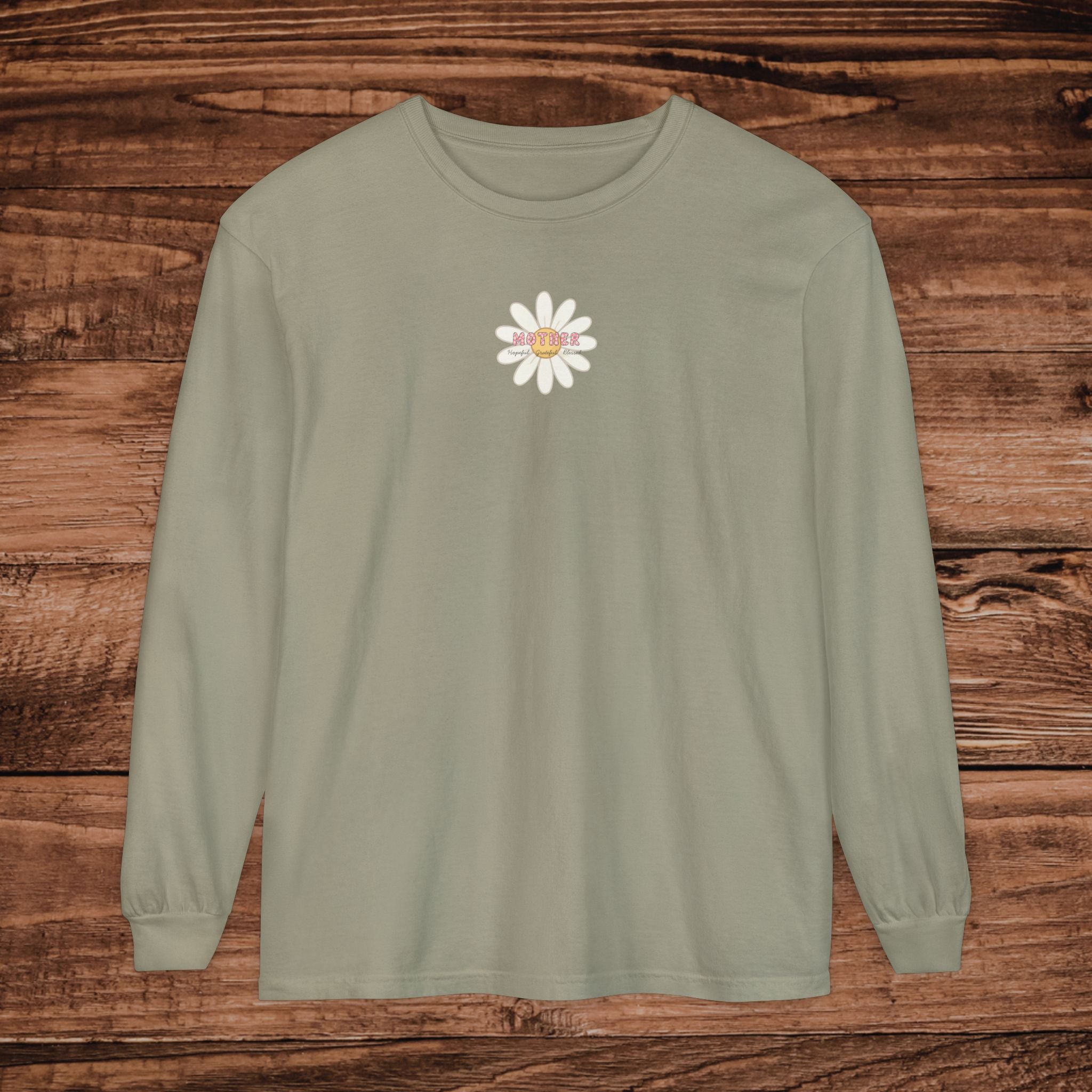 Grateful Mother Long Sleeve T-Shirt | Minimal Floral Chest Print