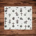Cross and Paw Print Christian Throw Blanket White