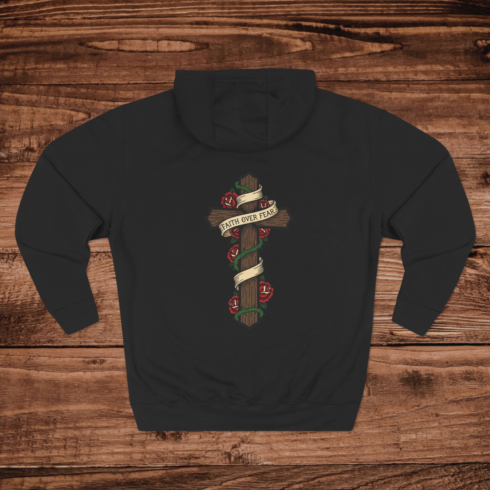Rose and Cross hoodie | Religious Christian tattoo-style design