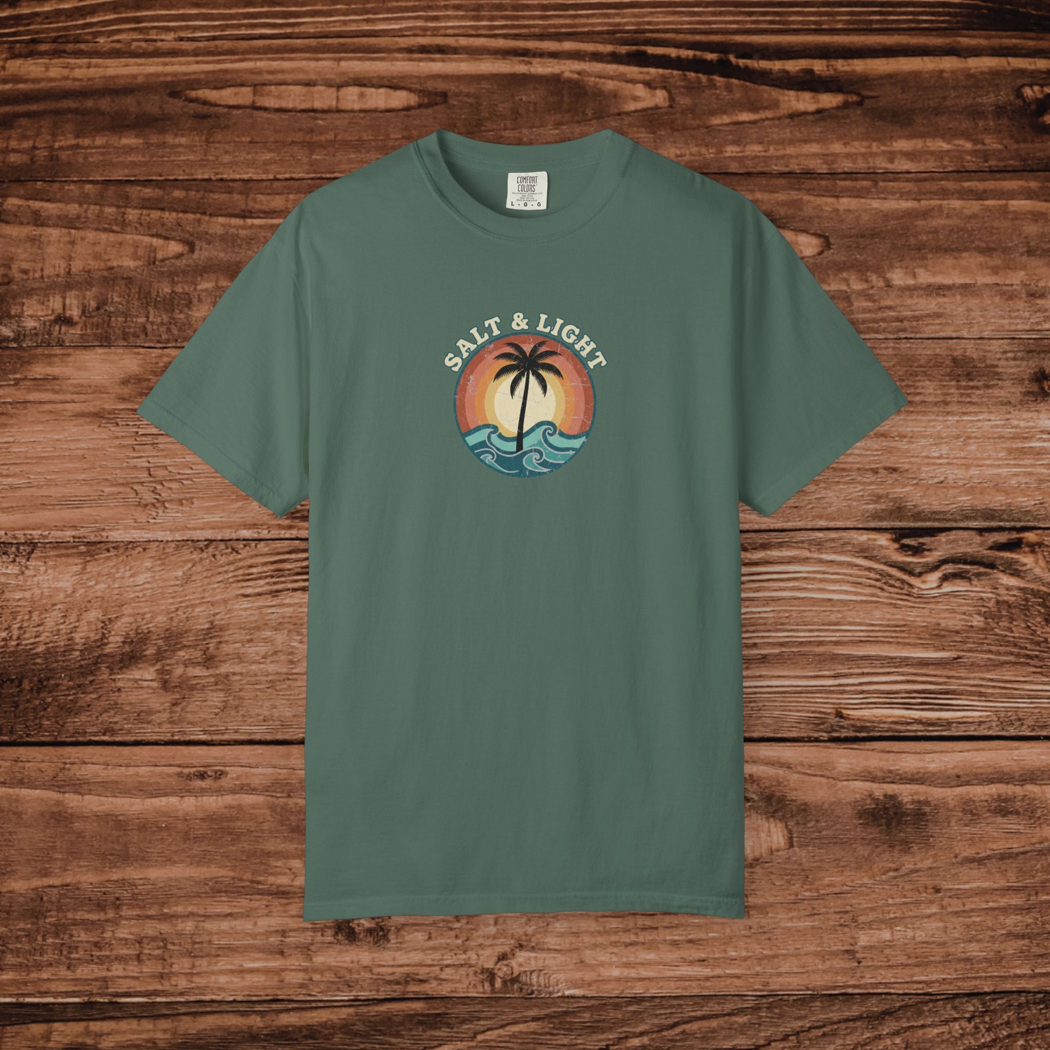 Sunset Palm Circle T-Shirt | Retro Beach Wave Graphic