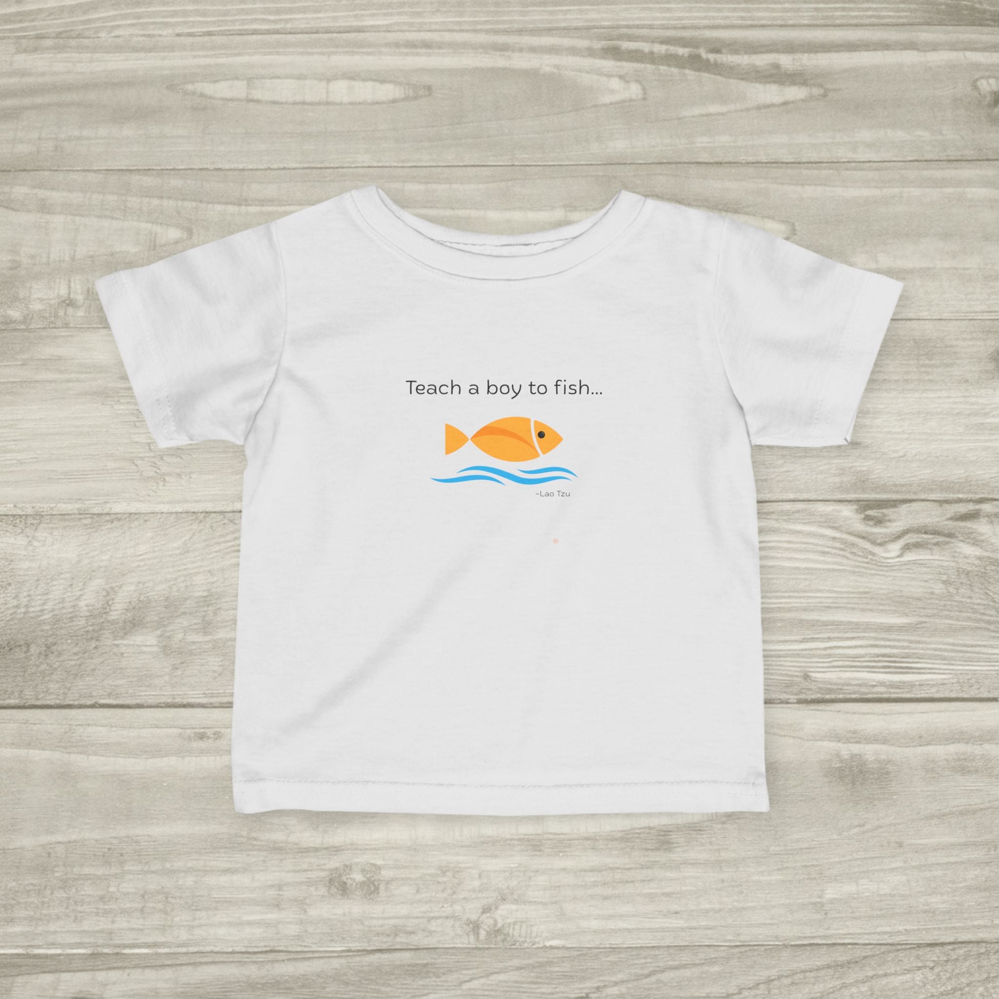 Teach a Boy to Fish infant tee | cute orange fish graphic