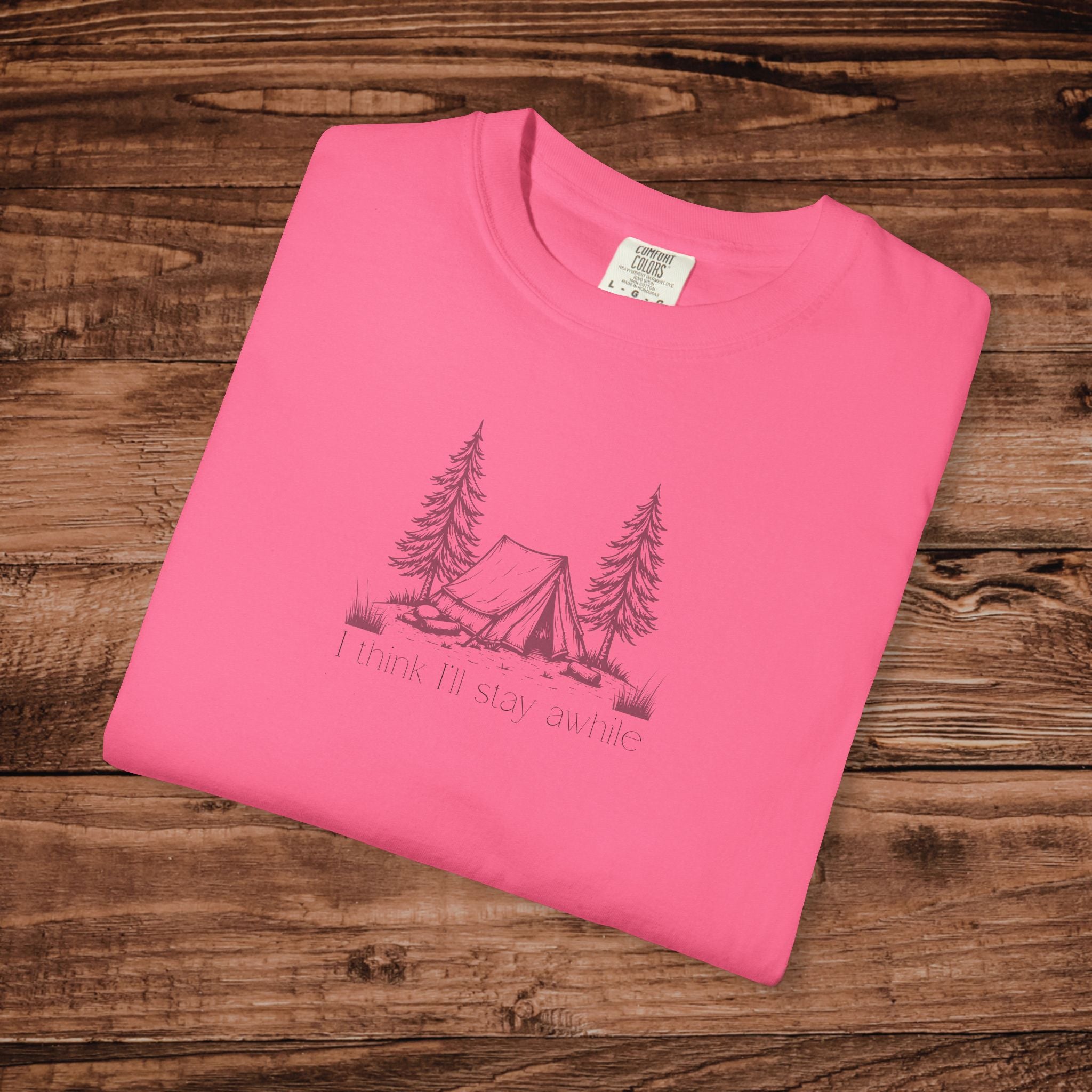 I think I'll stay for awhile, Soft Sketch Camping Tee, Minimal Camping Tent Illustration T-Shirt, Outdoors Tee, Nature Lover Scene Shirt