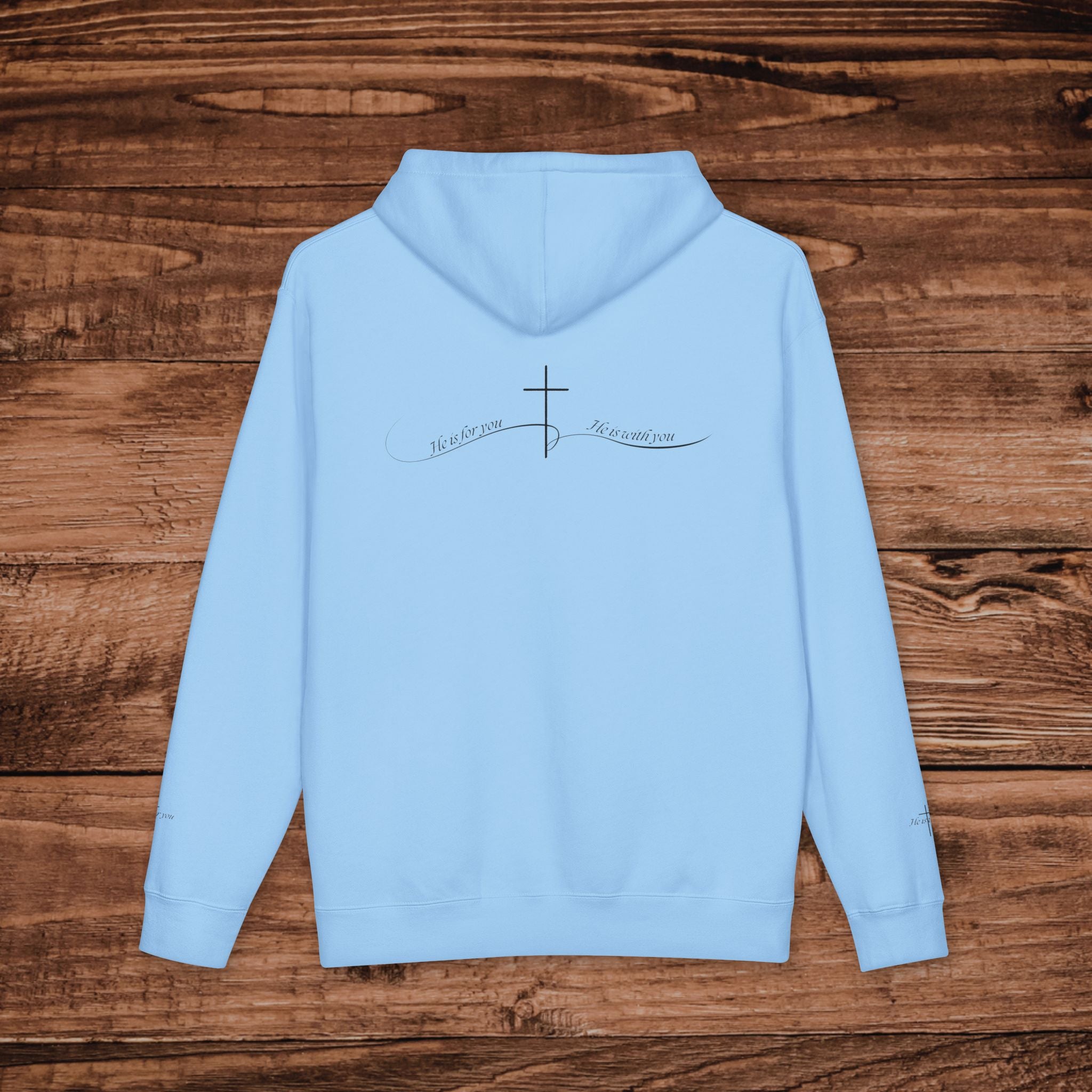 Minimal Faith Cross Print Hoodie | Front Back & Sleeve Graphics