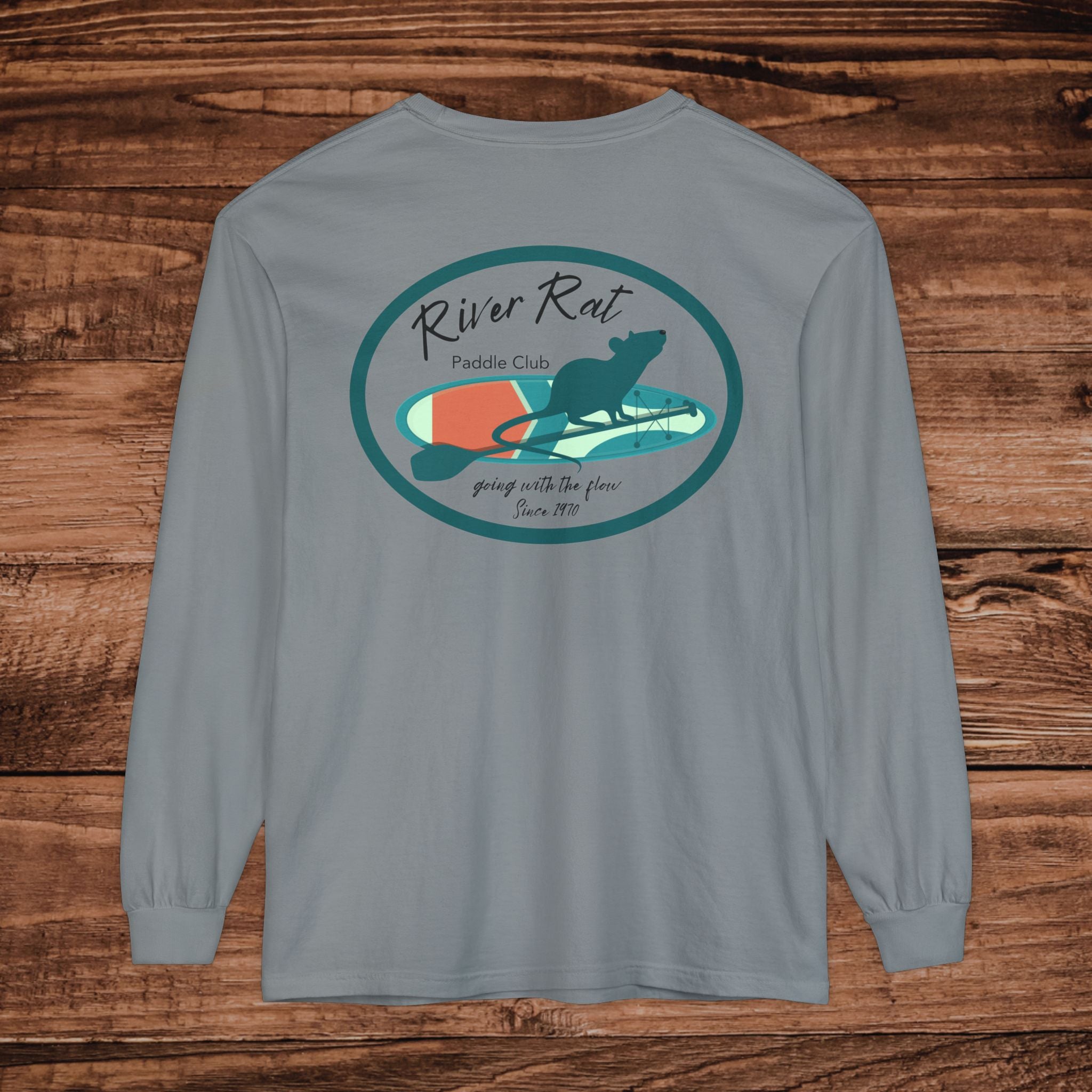 River Rat Paddle Club Long Sleeve Logo T-Shirt Dual Graphic Designs