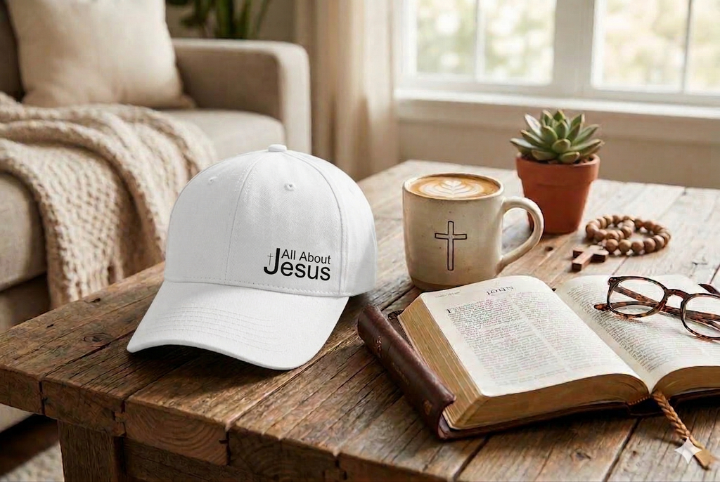 Embroidered All About Jesus Hat, Christian Aesthetic Hat, Minimalist Baseball Cap, Religious Streetwear Headwear, Low Profile Cross Cap