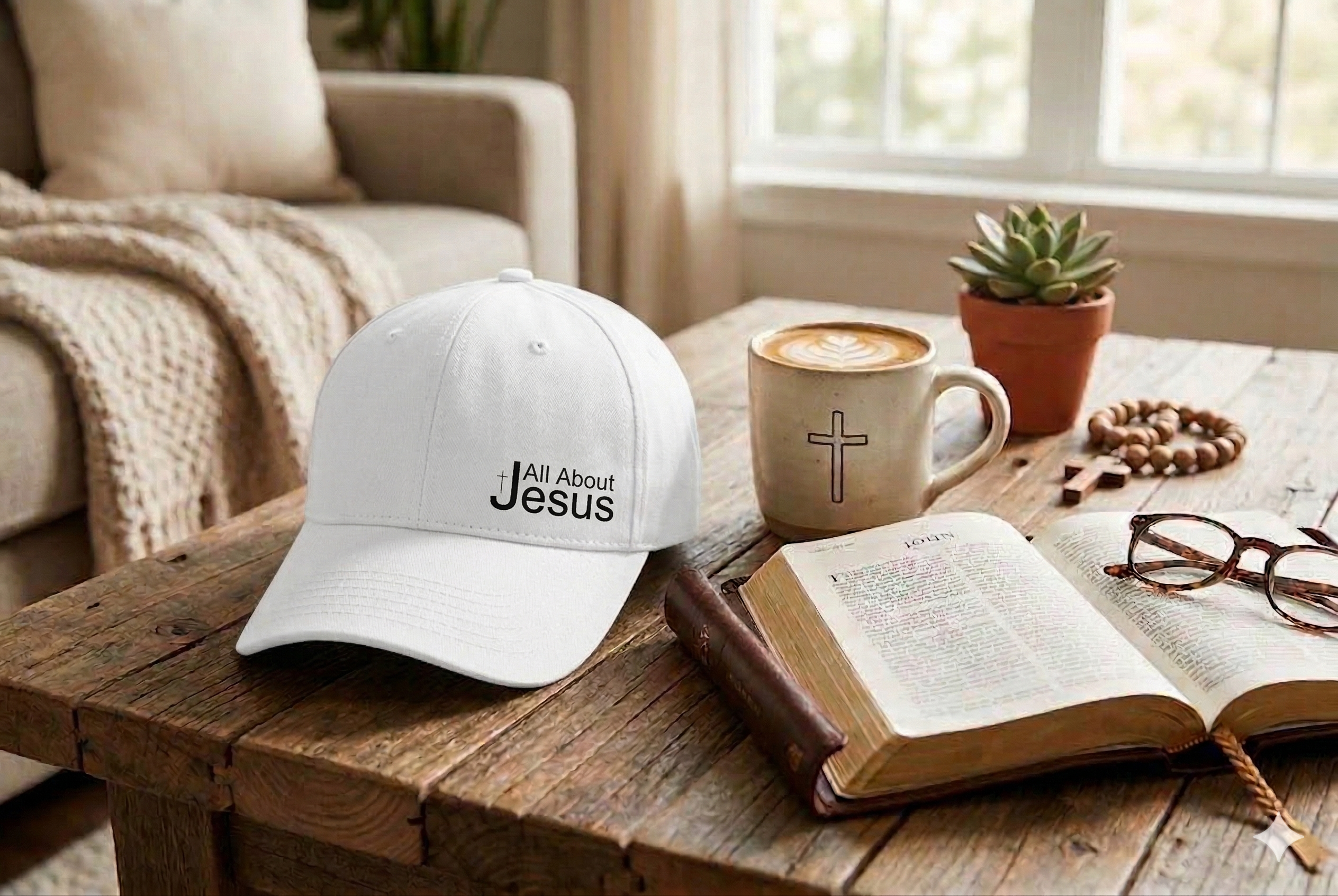 Embroidered All About Jesus Hat, Christian Aesthetic Hat, Minimalist Baseball Cap, Religious Streetwear Headwear, Low Profile Cross Cap