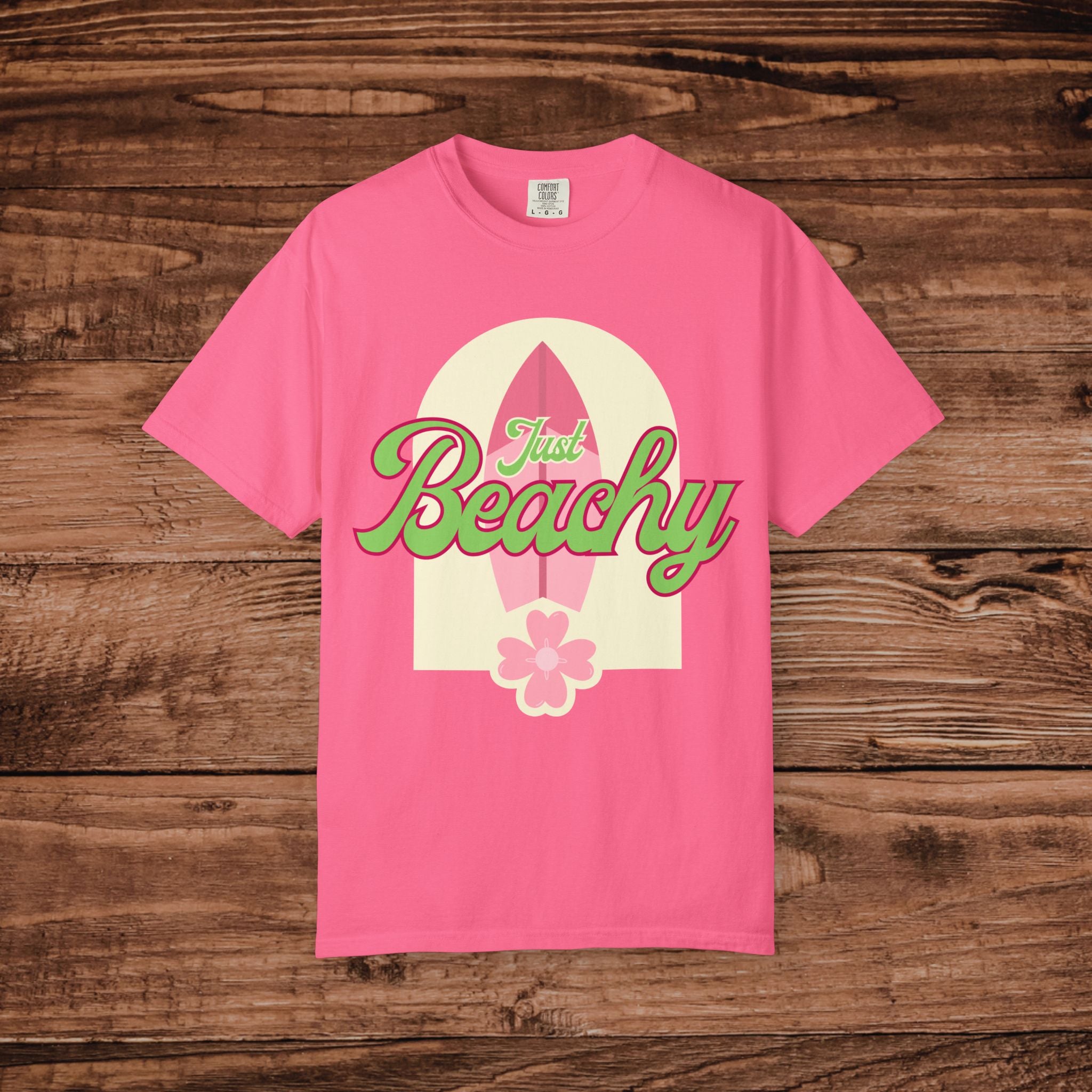 Just Beachy T-shirt | Surfboard Floral Retro Script