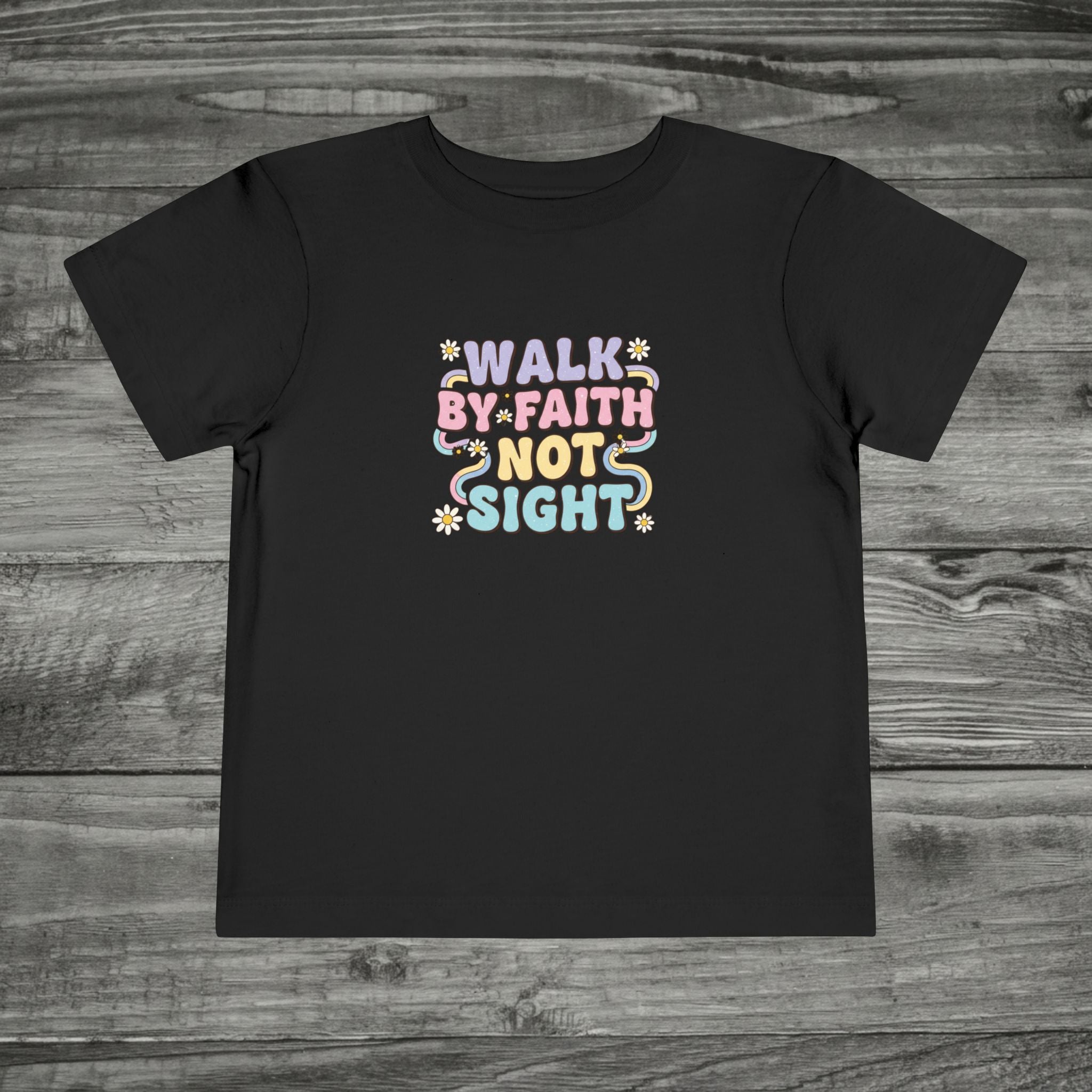 Walk By Faith Not Sight toddler tee | Christian faith kids shirt, pastel bubble lettering