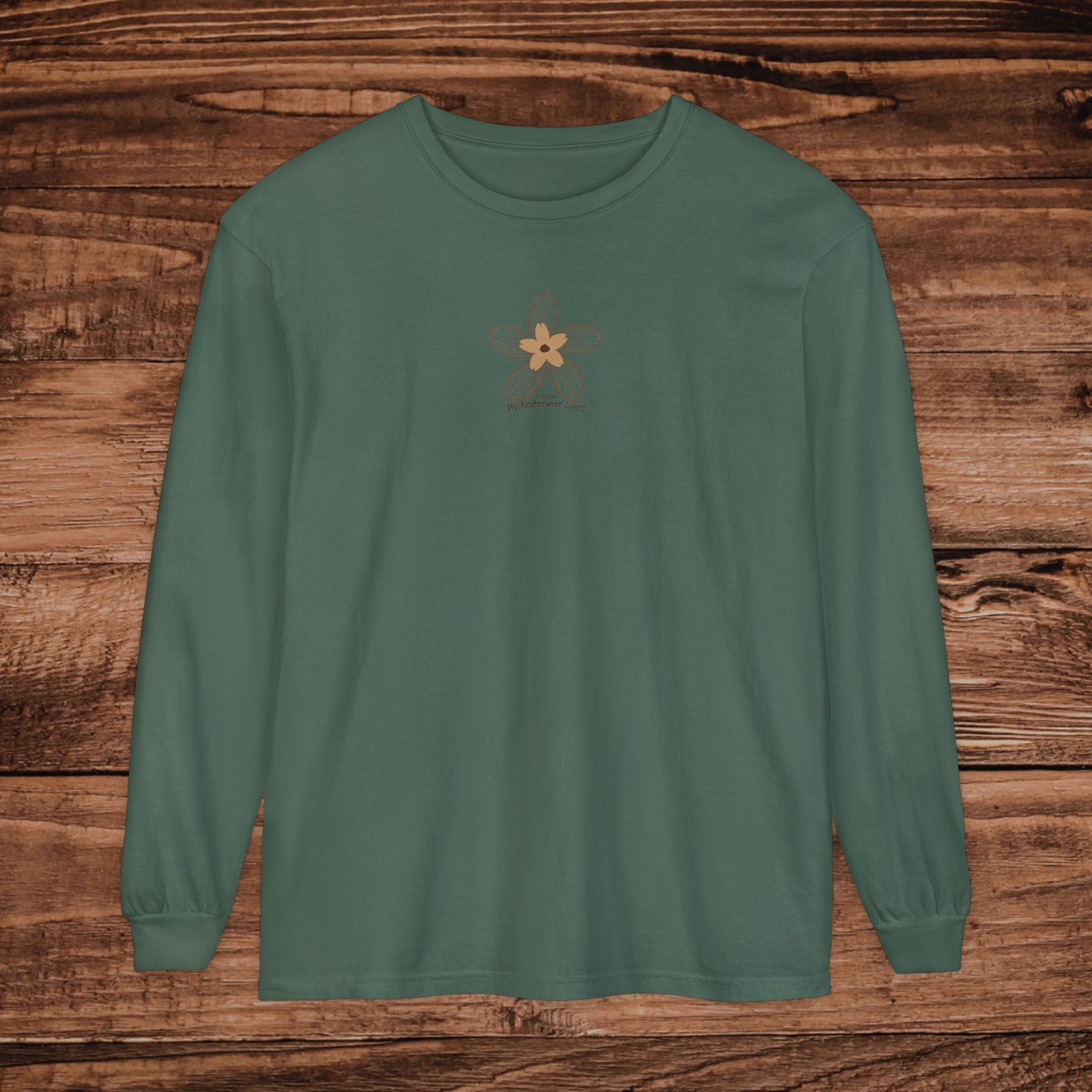 My Redeemer Lives small chest floral design Long Sleeve T-Shirt | Minimal Flower