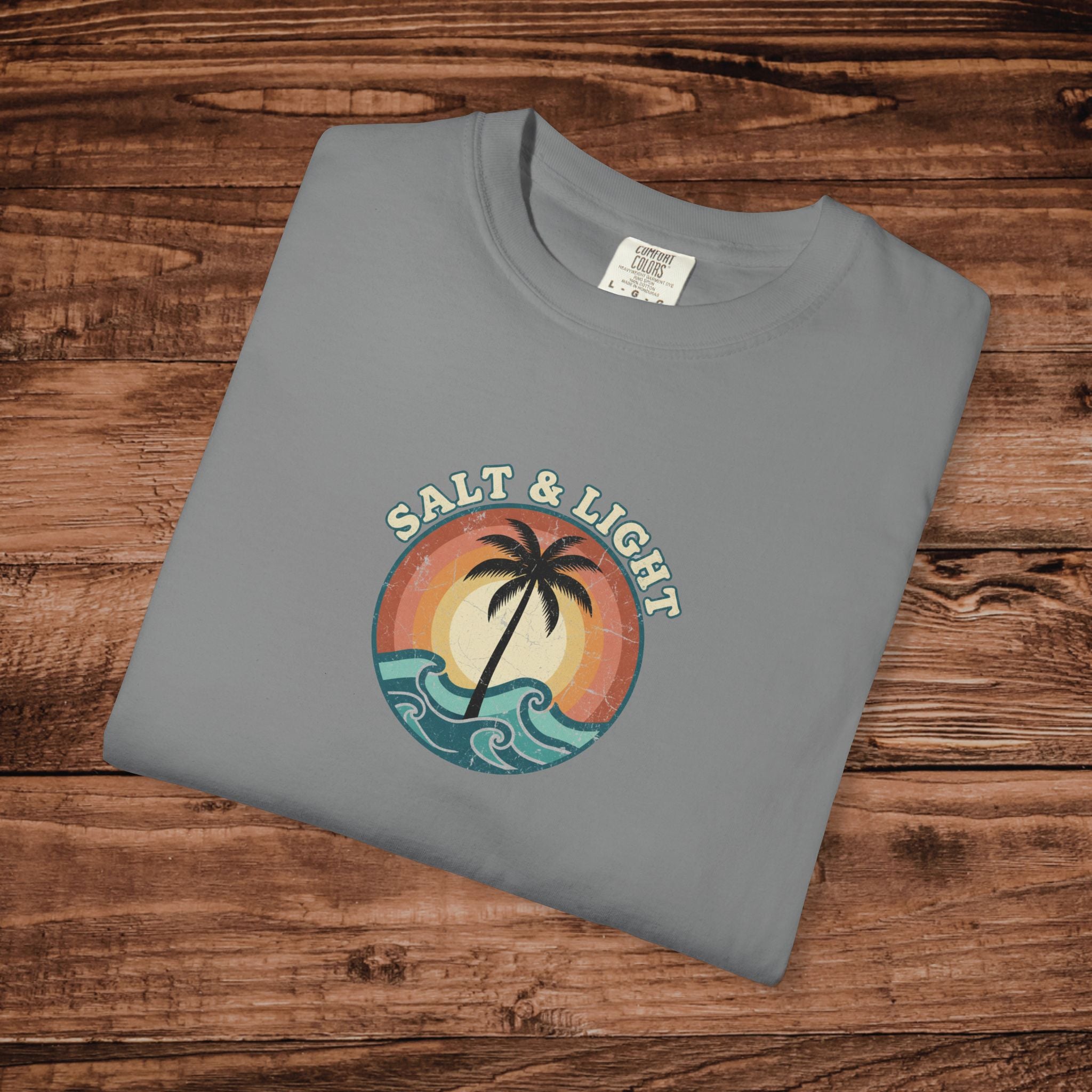 Sunset Palm Circle T-Shirt | Retro Beach Wave Graphic