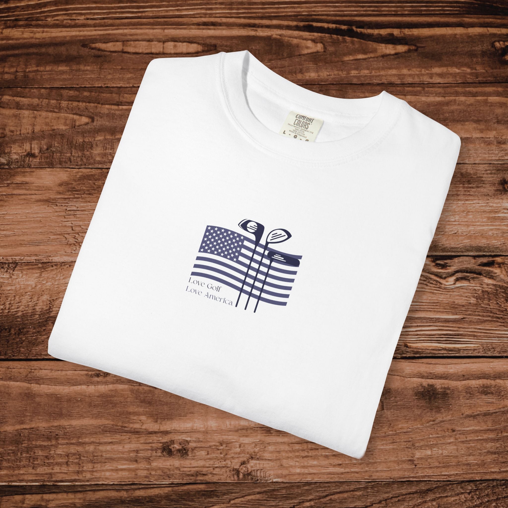 Love Golf Love America Shirt, Patriotic Golf T-Shirt, American Flag Golf Tee, Comfort Colors Minimalist Golfing Gift, Mens USA Golf Apparel