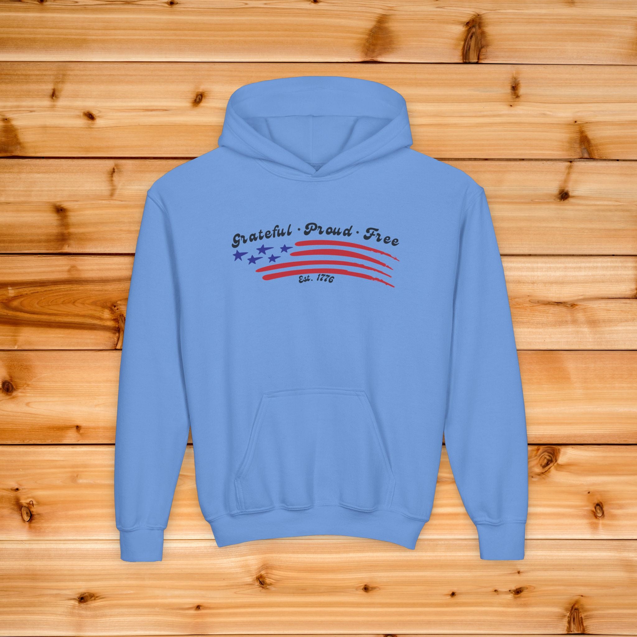 Kids Grateful Proud Free Hoodie, Patriotic Youth Sweatshirt, American Flag Kids Apparel, 4th of July Toddler Outfit, Minimalist USA Pride
