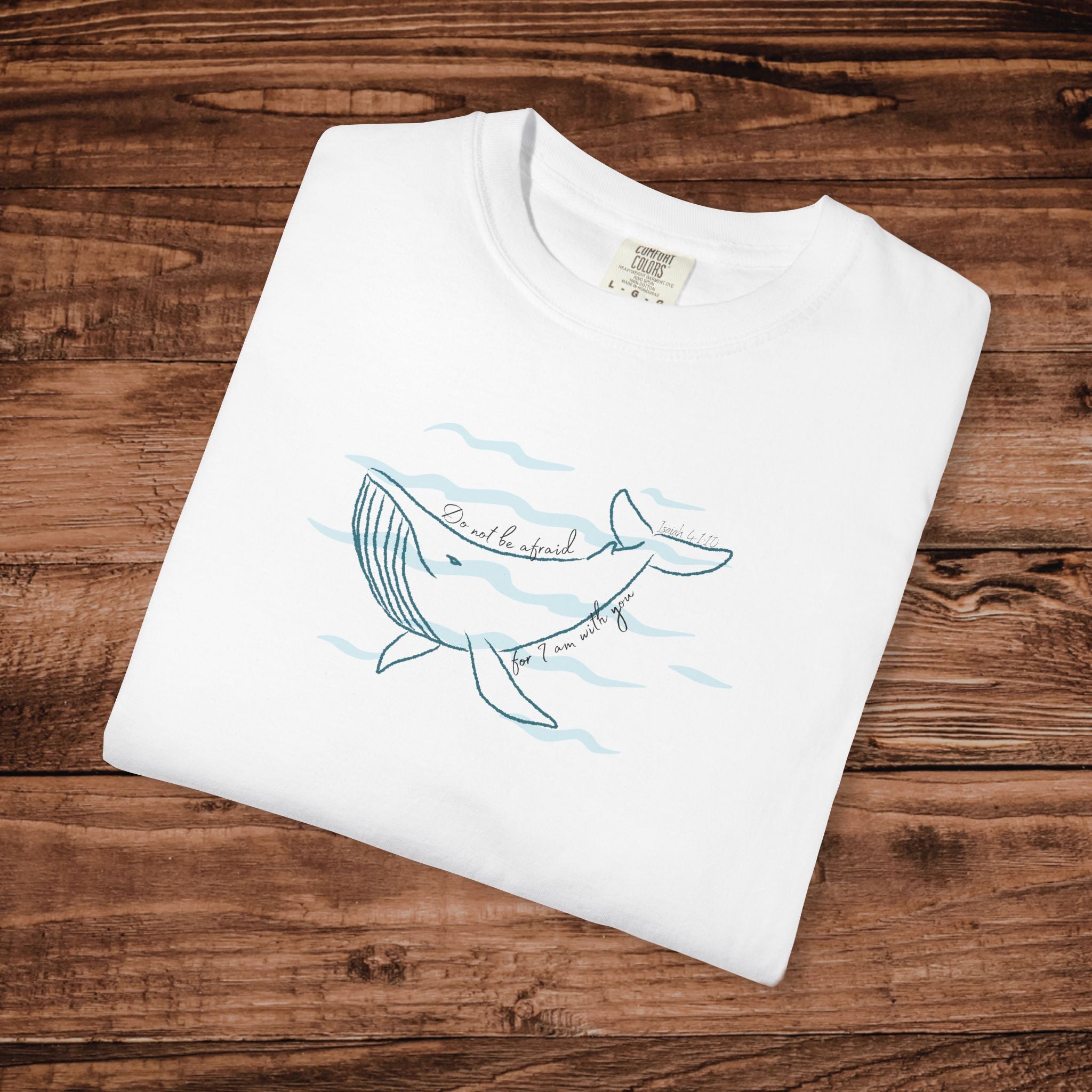 Minimalist Whale Line Art T-Shirt, Do not be afraid script | Faith-Based Ocean Waves Graphic Tee | Comfort Colors® Christian Aesthetic Shirt
