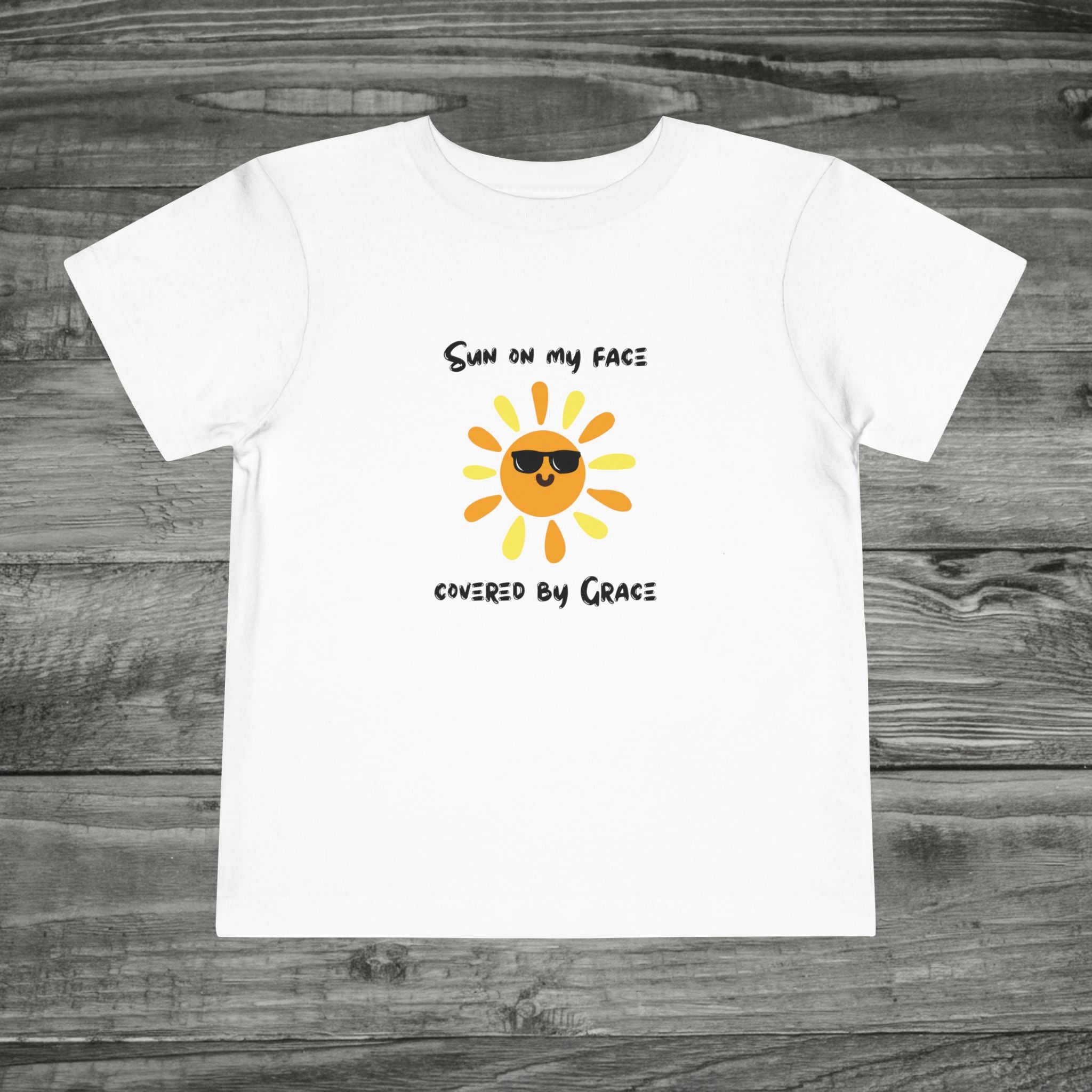 Sun with Sunglasses Covered by Grace toddler tee | Kids Sunshine Shirt