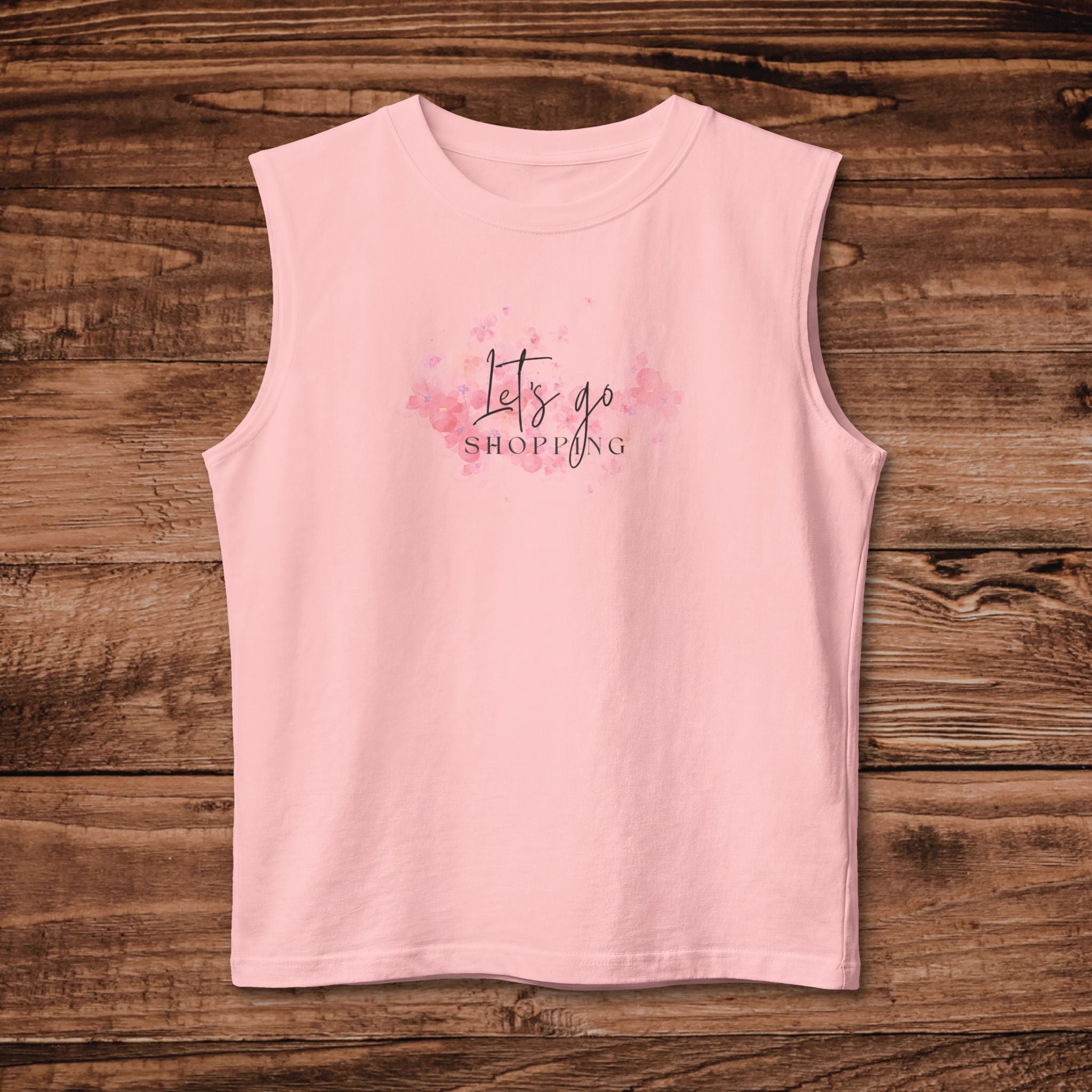 Lets Go Shopping Womens tank top | pink watercolor script