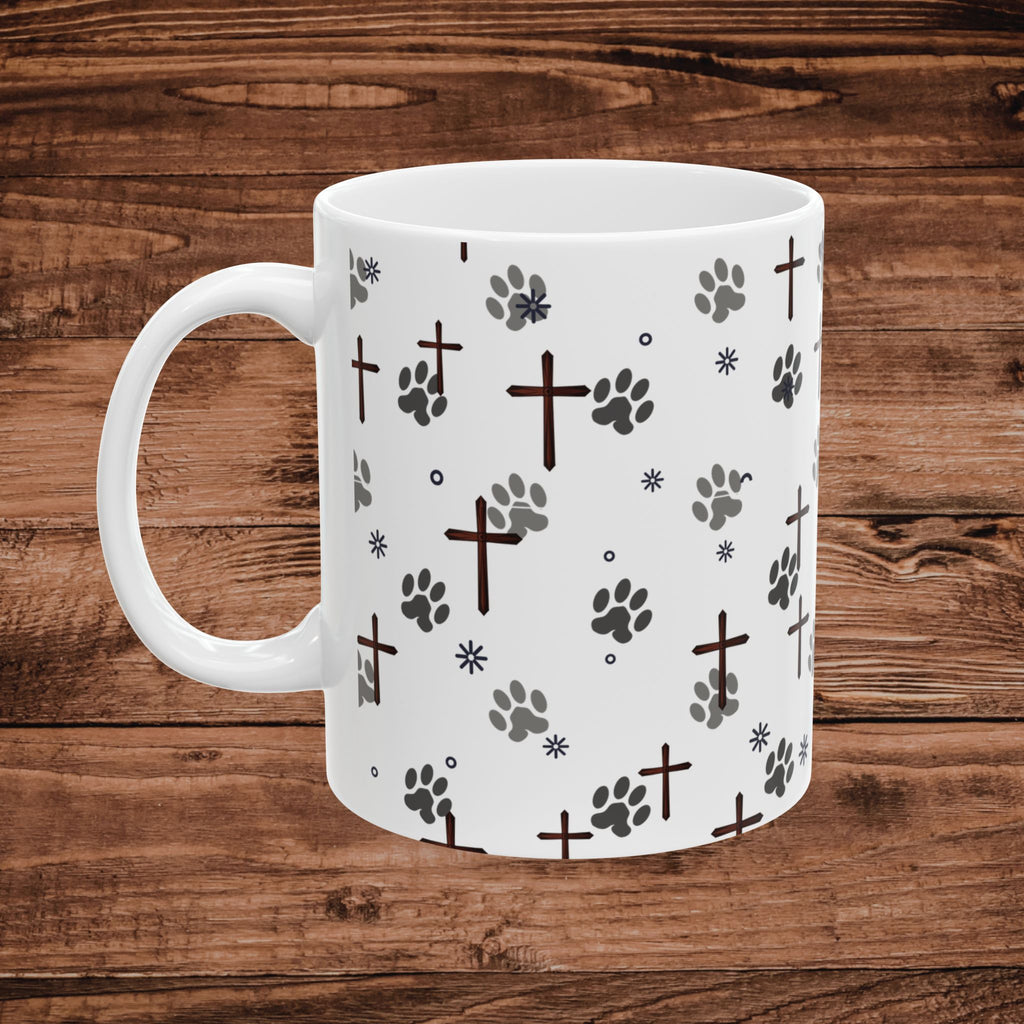 Cross and Paw Christian Mug | Ceramic Coffee Cup