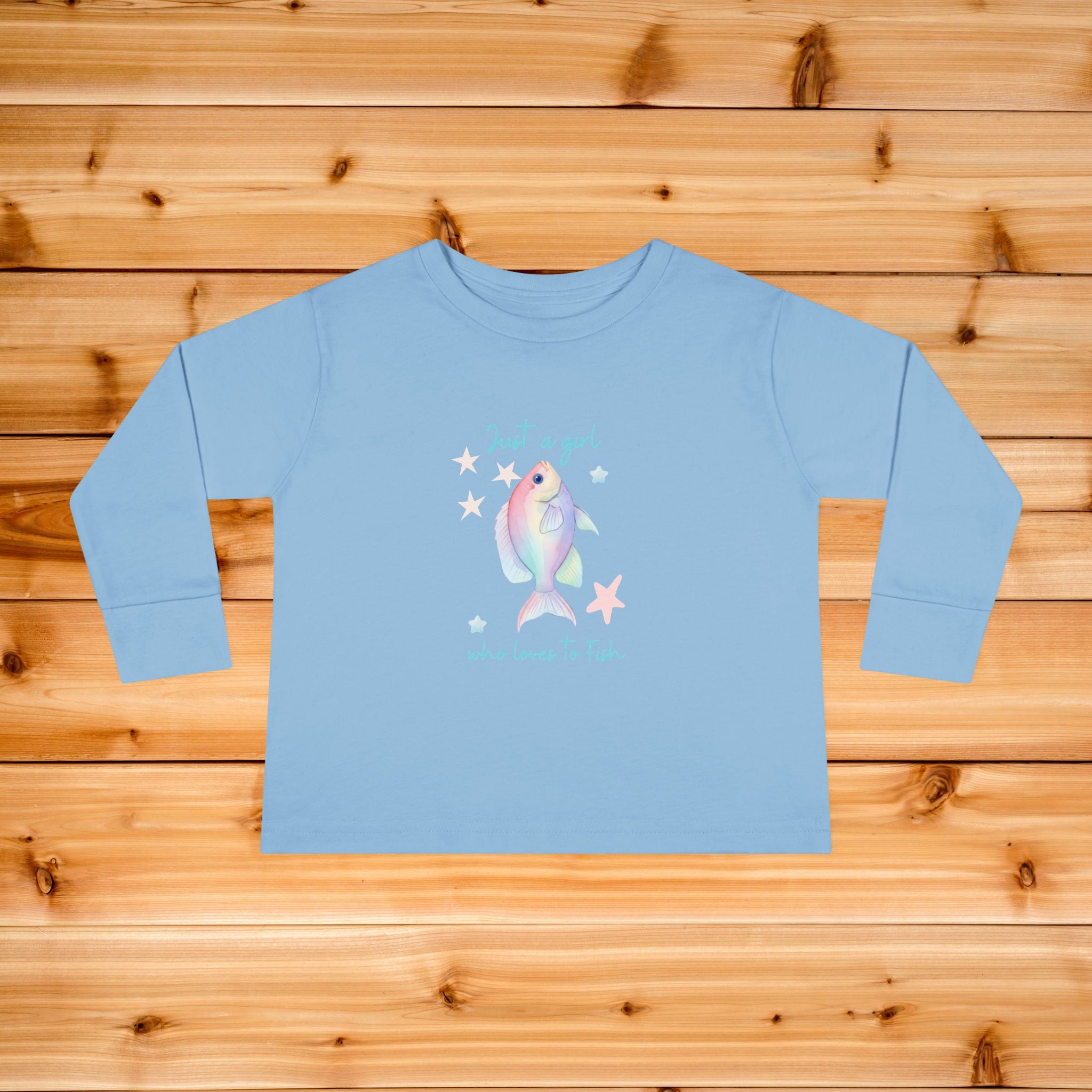 Pastel Rainbow Fish toddler long sleeve tee | Cute aquatic design, starfish accents