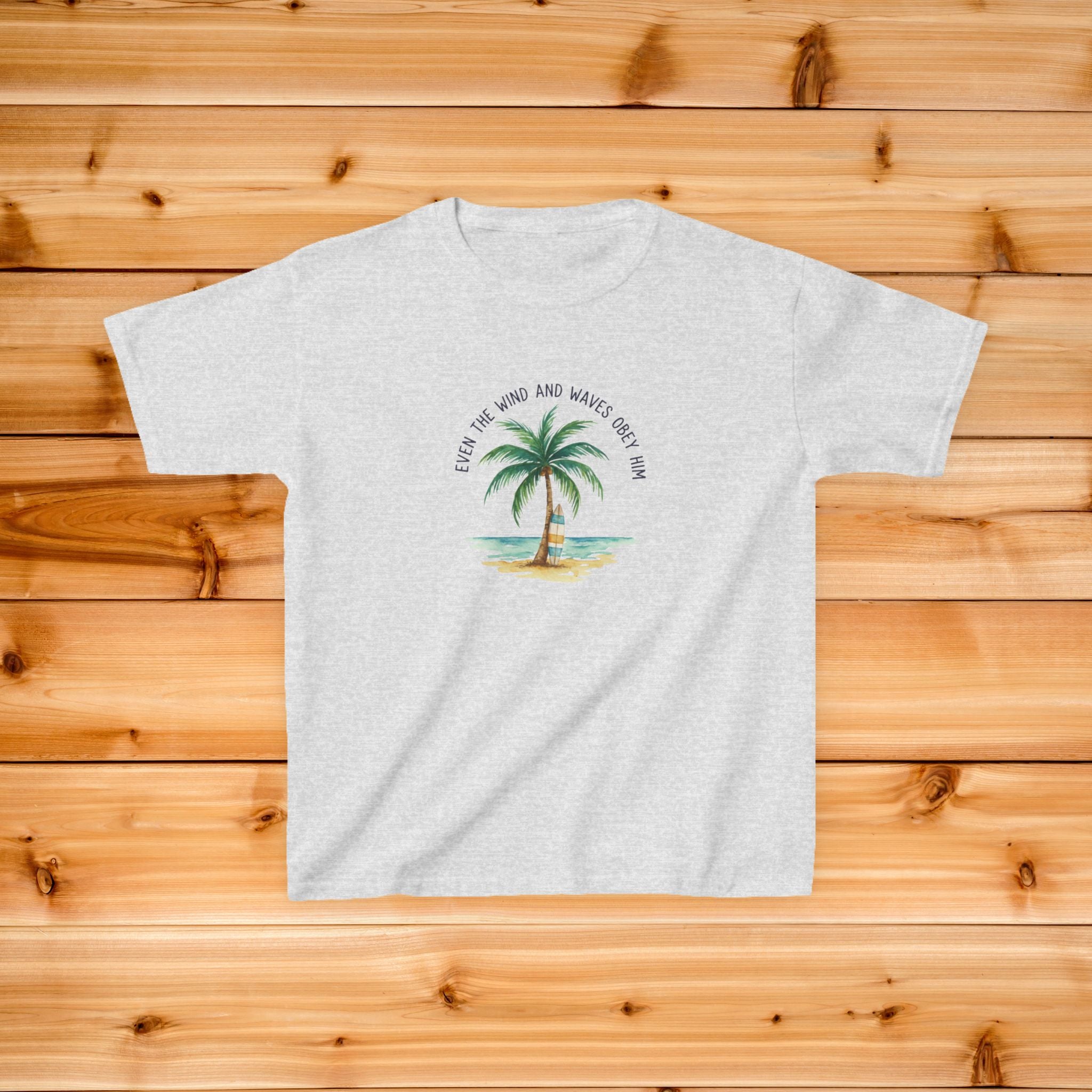 Palm Tree Beach Illustration Kids Tee | Youth Island Vacation Tropical Design