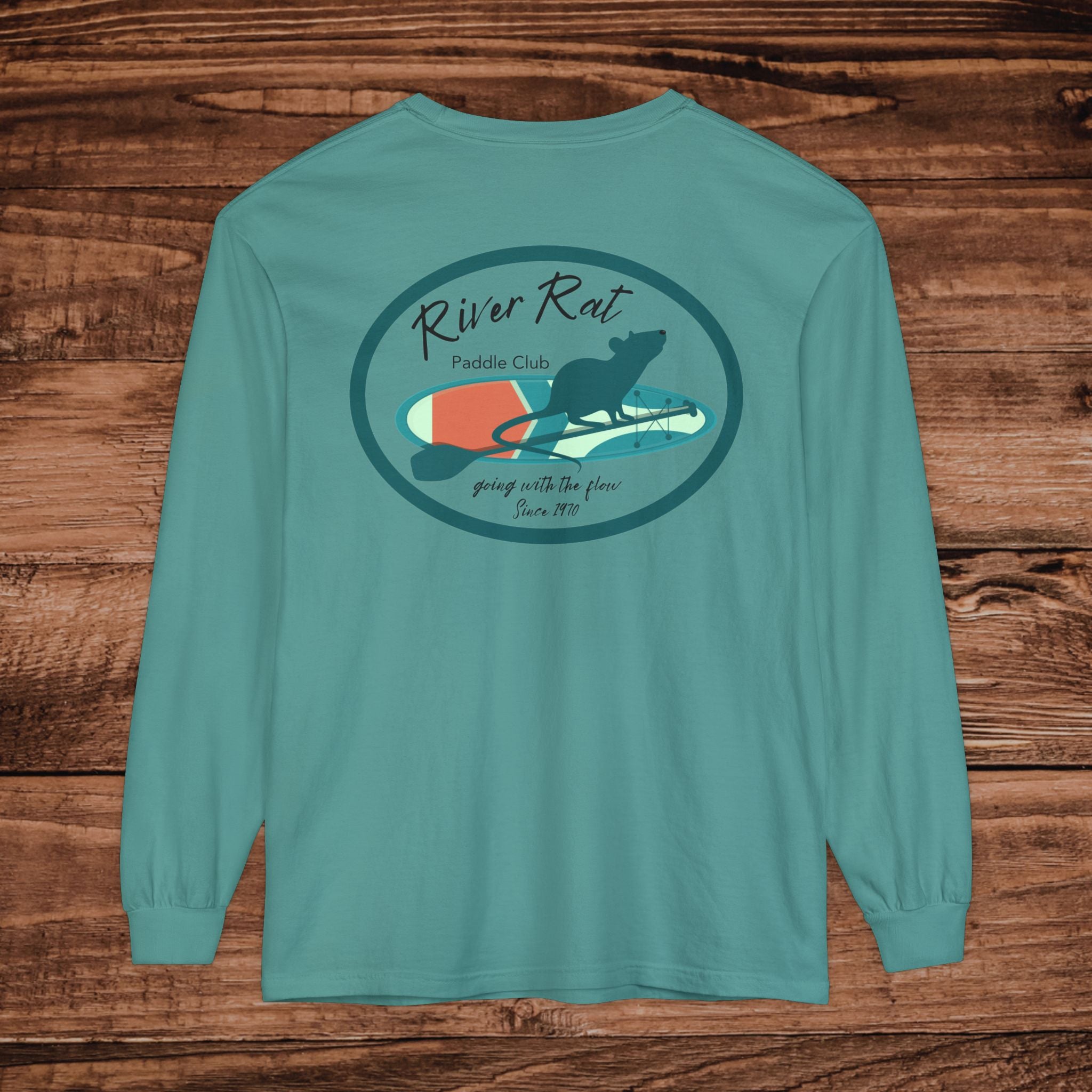 River Rat Paddle Club Long Sleeve Logo T-Shirt Dual Graphic Designs