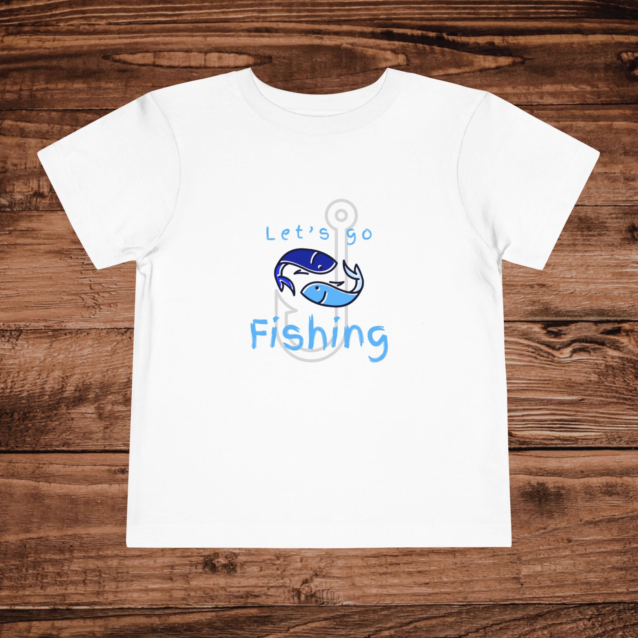 Lets Go Fishing Toddler Tee | Cute Blue Fish Hook Graphic