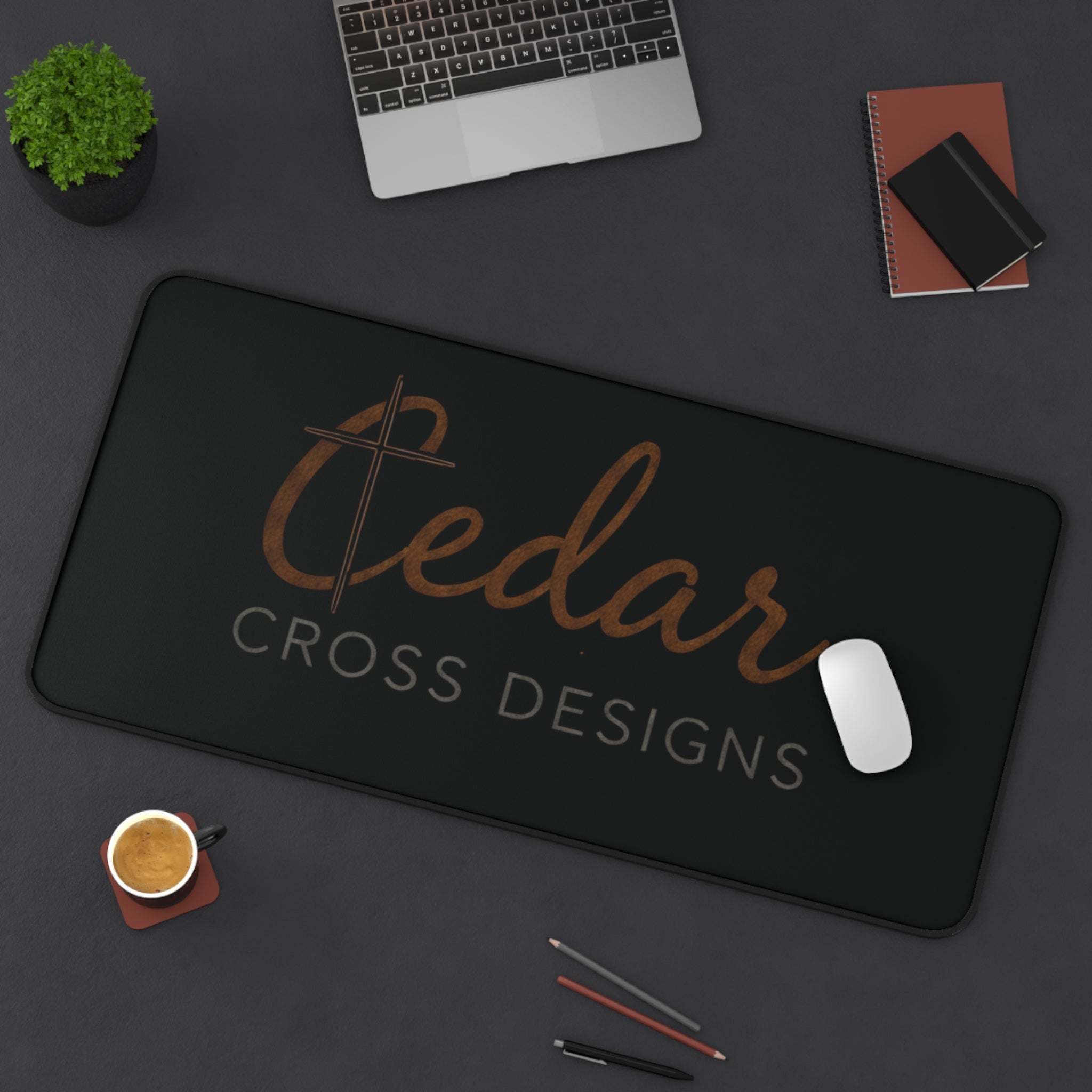 Cedar Cross Designs Desk Mat | Black Logo Mouse Pad
