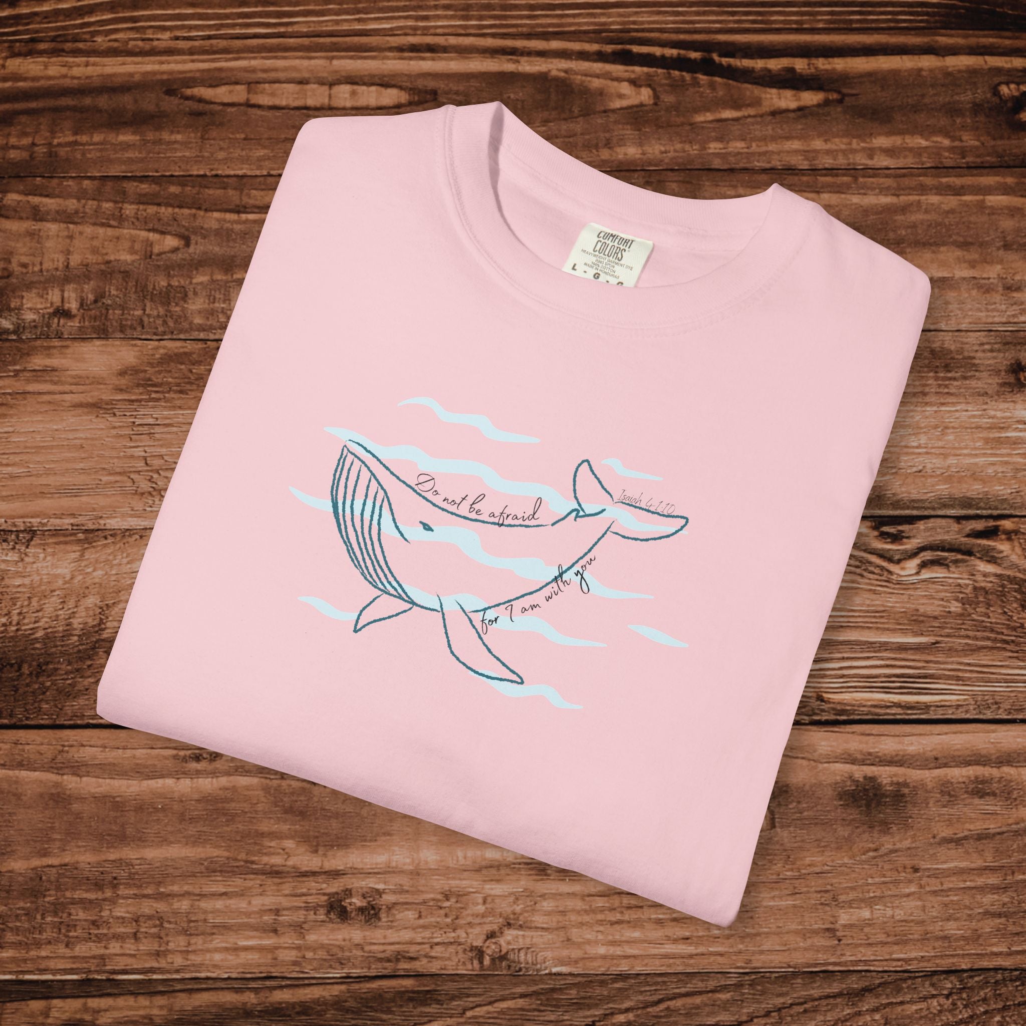 Minimalist Whale Line Art T-Shirt, Do not be afraid script | Faith-Based Ocean Waves Graphic Tee | Comfort Colors® Christian Aesthetic Shirt