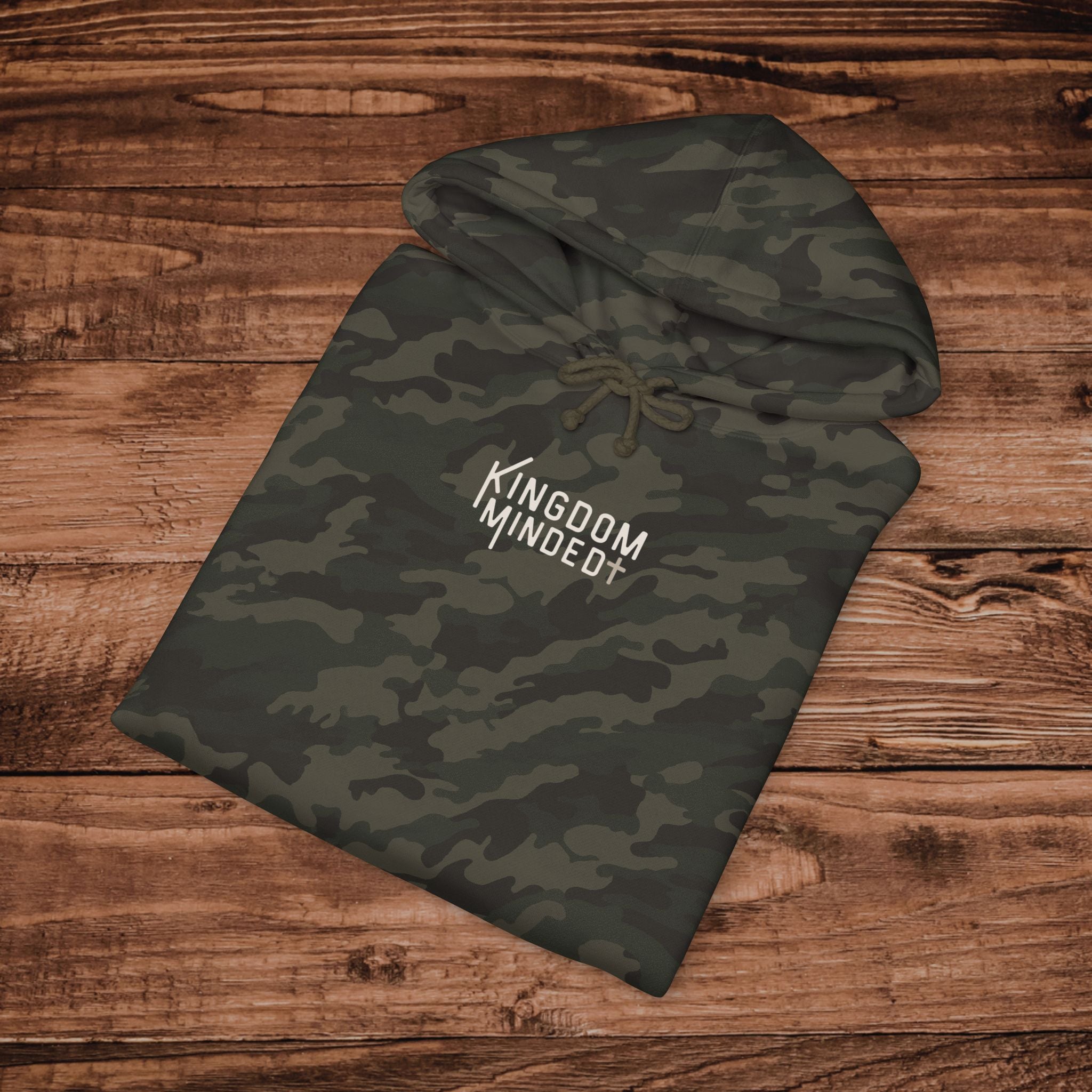 Embroidered Kindom Minded Camo Hoodie, Christian Sweatshirt, Premium Heavyweight Pullover, Aesthetic Camouflage Gospel Hoodie