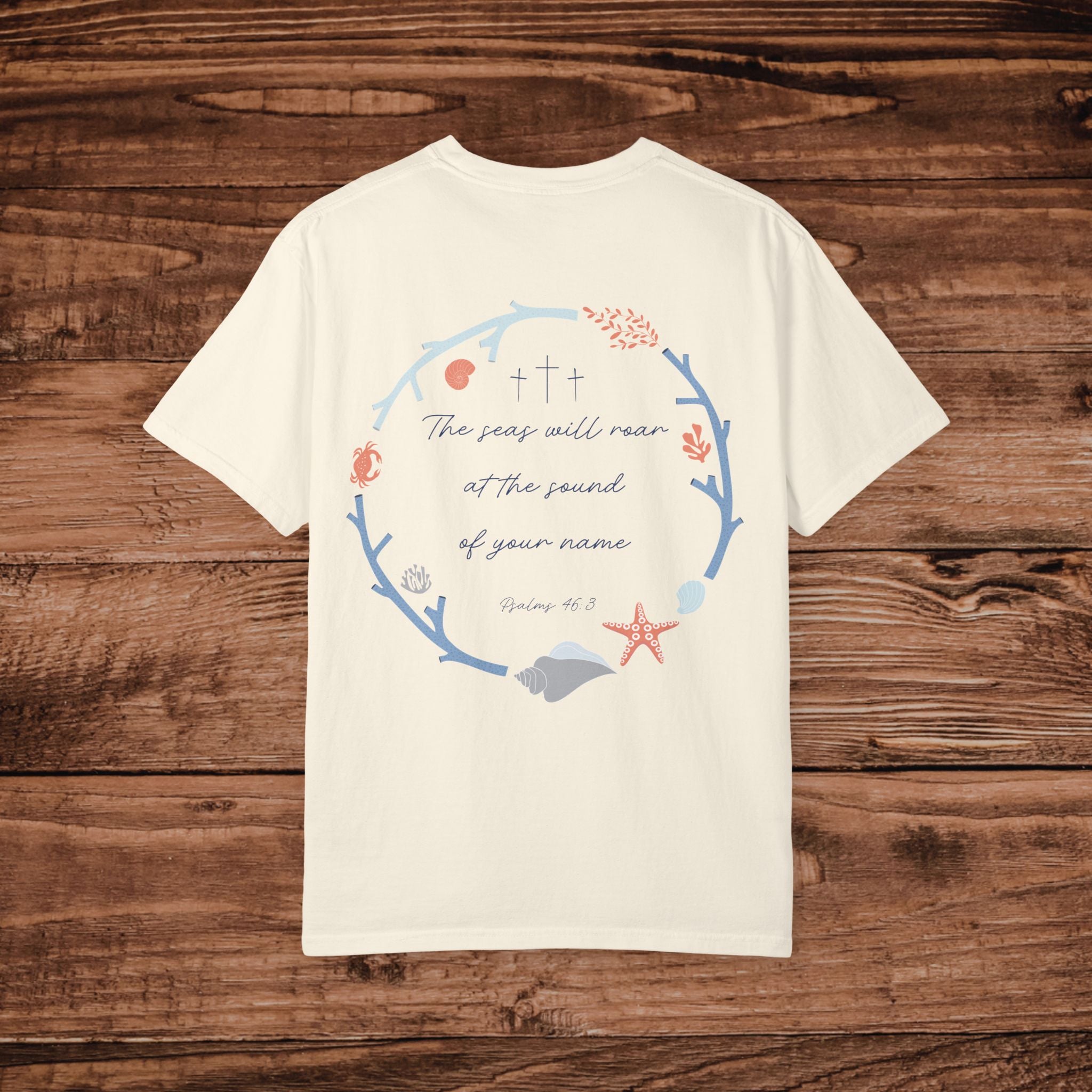 Oceans Will Roar Psalm 43 Scripture Tee, Dual Graphic, Christian Aesthetic T-shirt, Minimalist Worship Gift, Faith Based tshirt