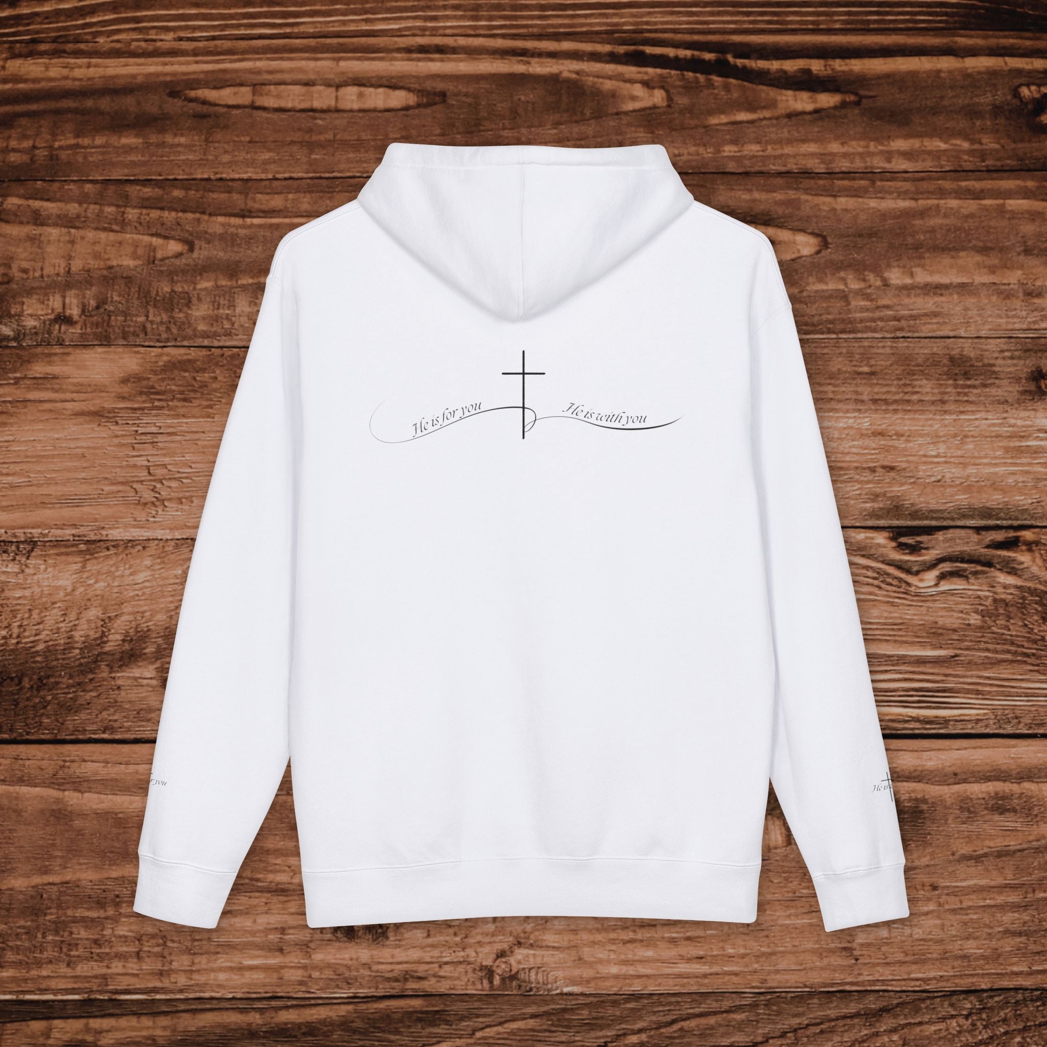 Minimal Faith Cross Print Hoodie | Front Back & Sleeve Graphics