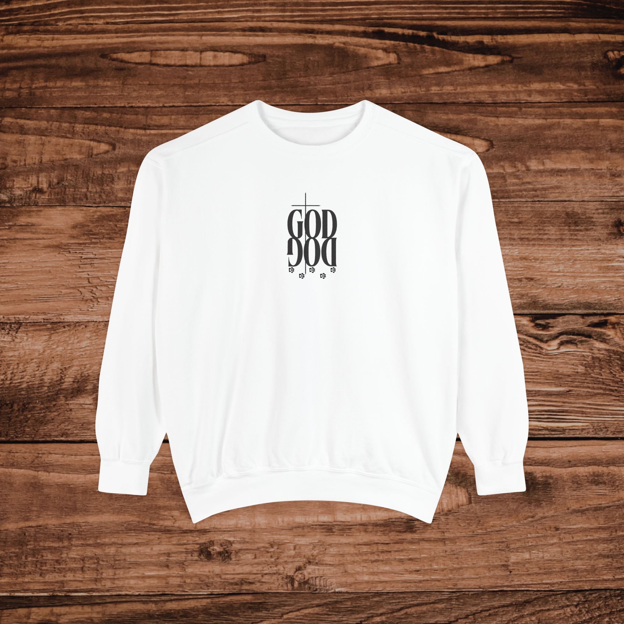 GOD DOG vertical script floral sweatshirt | spiritual pet lover design