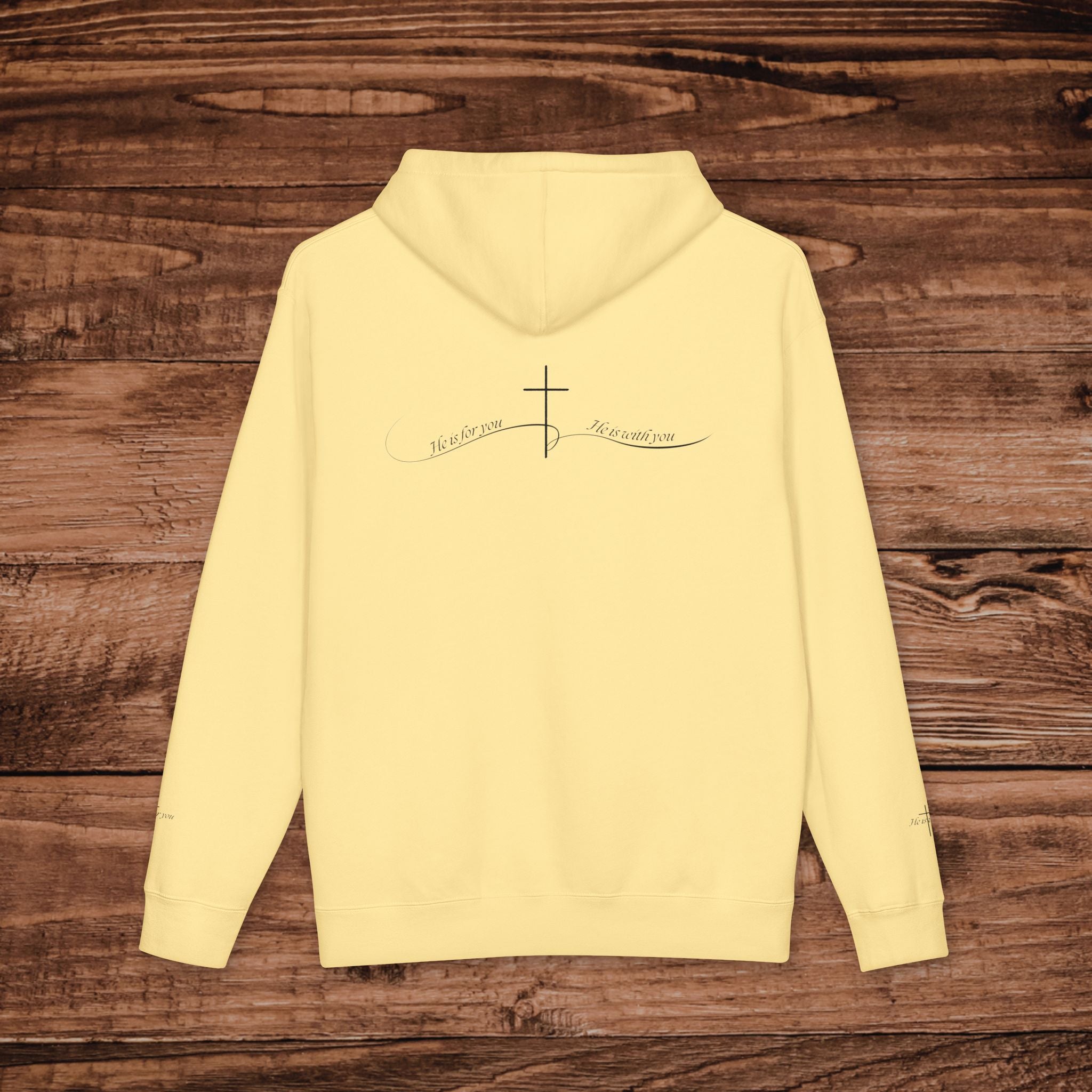Minimal Faith Cross Print Hoodie | Front Back & Sleeve Graphics