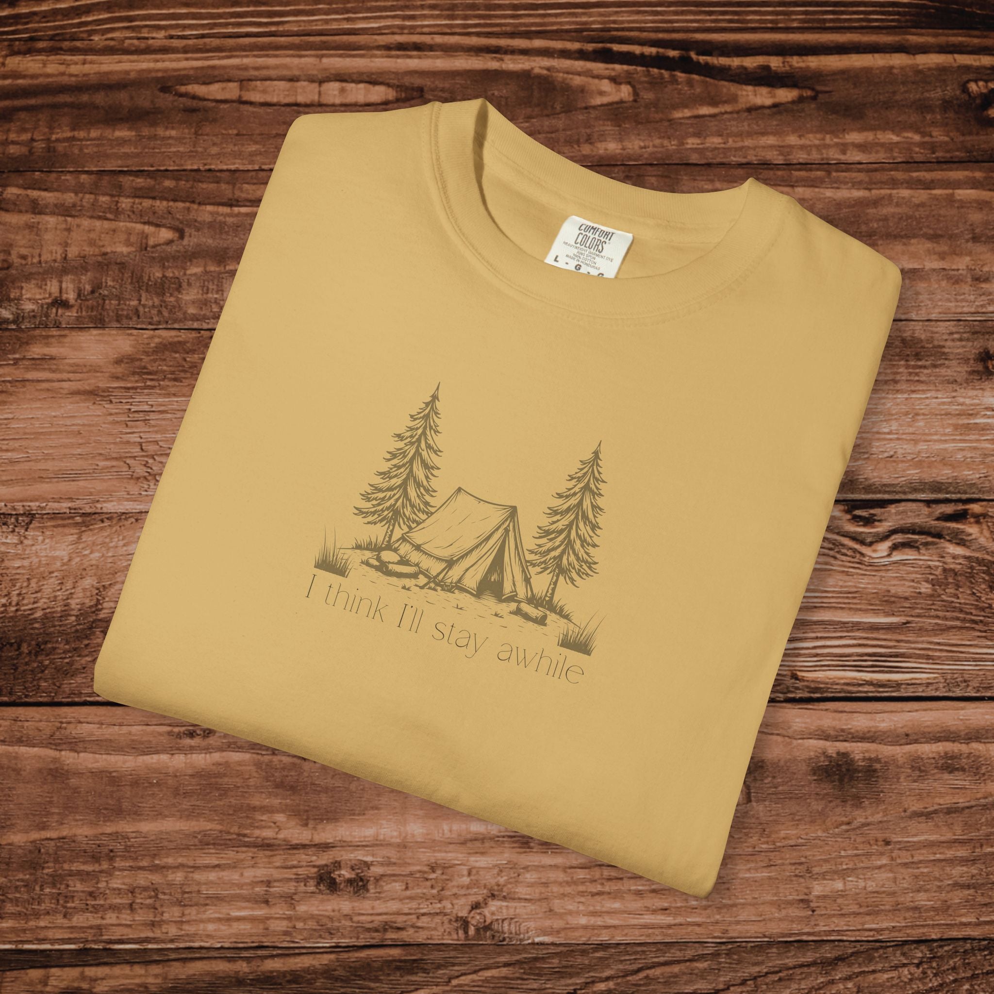I think I'll stay for awhile, Soft Sketch Camping Tee, Minimal Camping Tent Illustration T-Shirt, Outdoors Tee, Nature Lover Scene Shirt