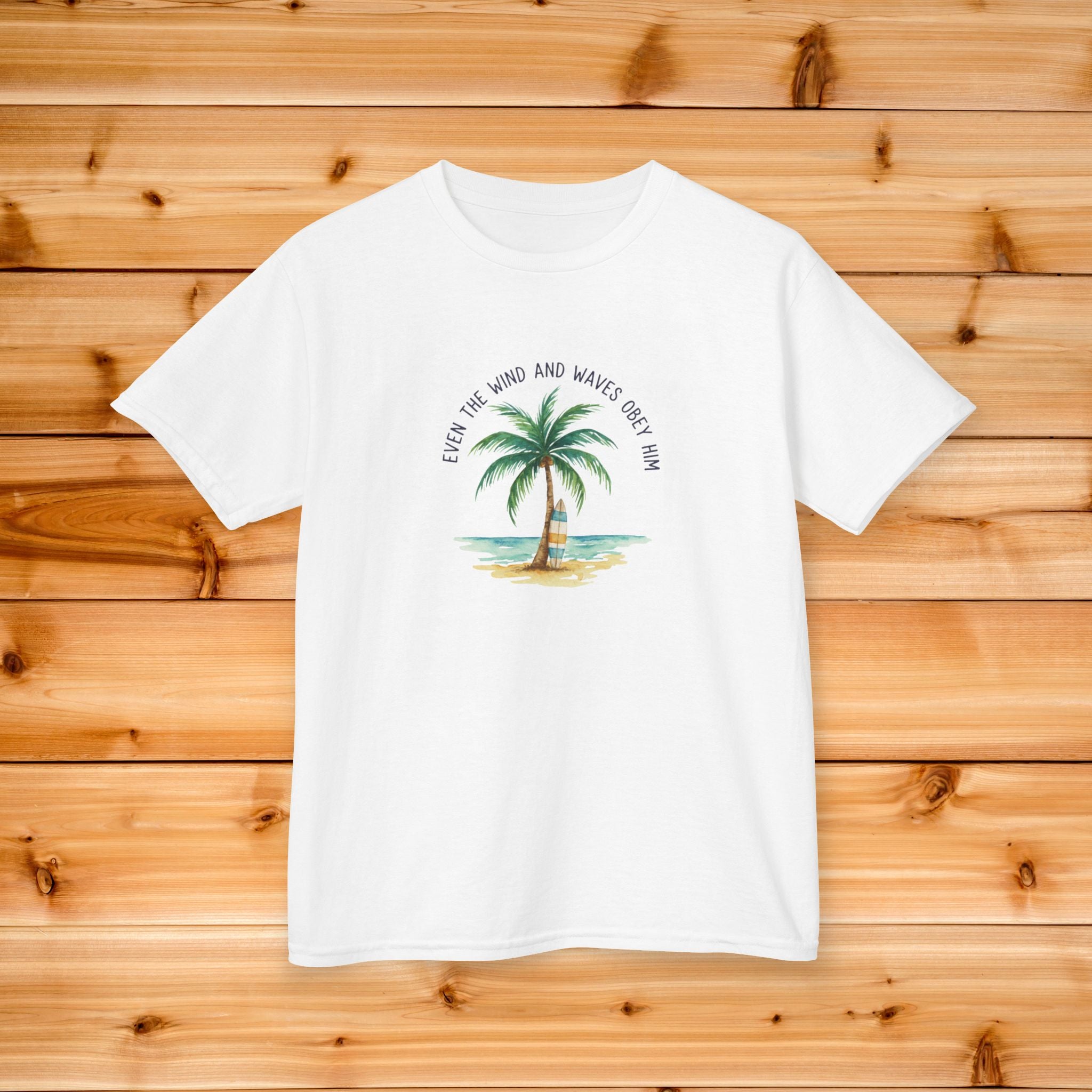 Palm Tree Beach Illustration Kids Tee | Youth Island Vacation Tropical Design