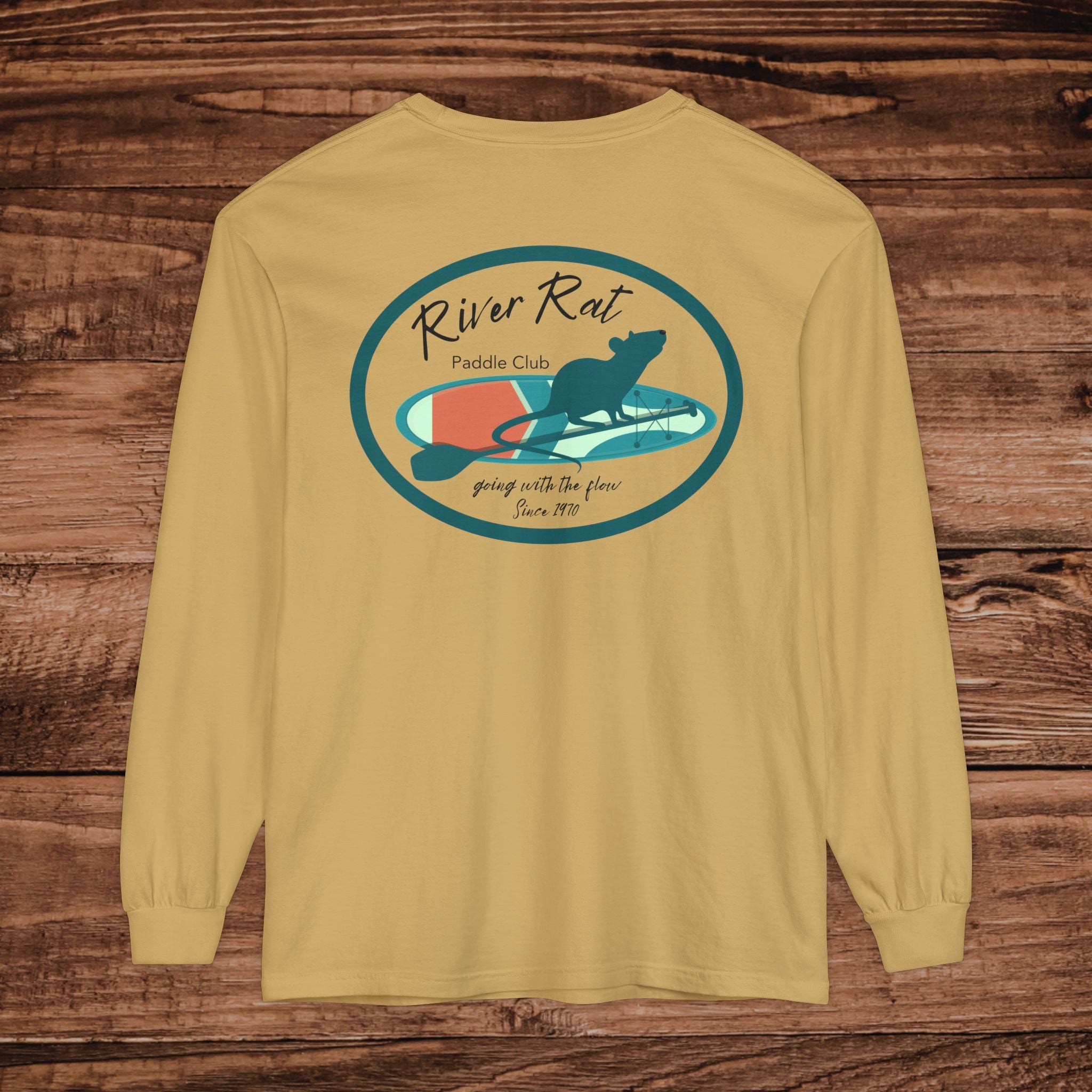 River Rat Paddle Club Long Sleeve Logo T-Shirt Dual Graphic Designs