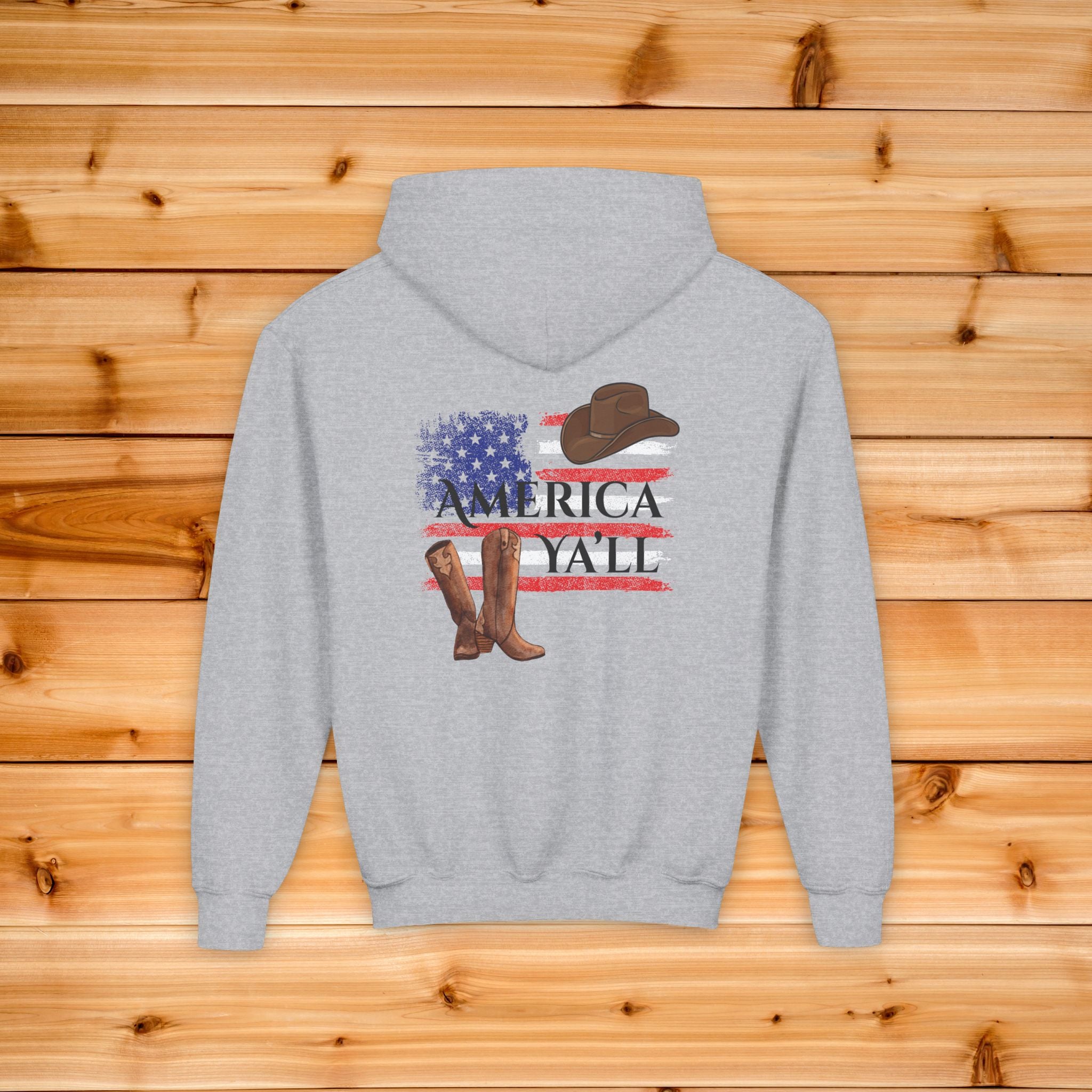 Western Youth Hoodie American Flag Cowboy Boots Sweatshirt, Patriotic Y'all Country Kids Pullover, Cowgirl Boots Graphic, Toddler Gift