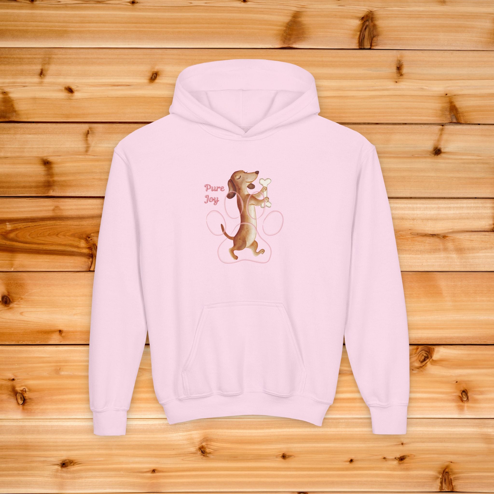 Kids Dog Hoodie | Dachshund "Pure Joy" Print, Cozy Fleece Sweatshirt
