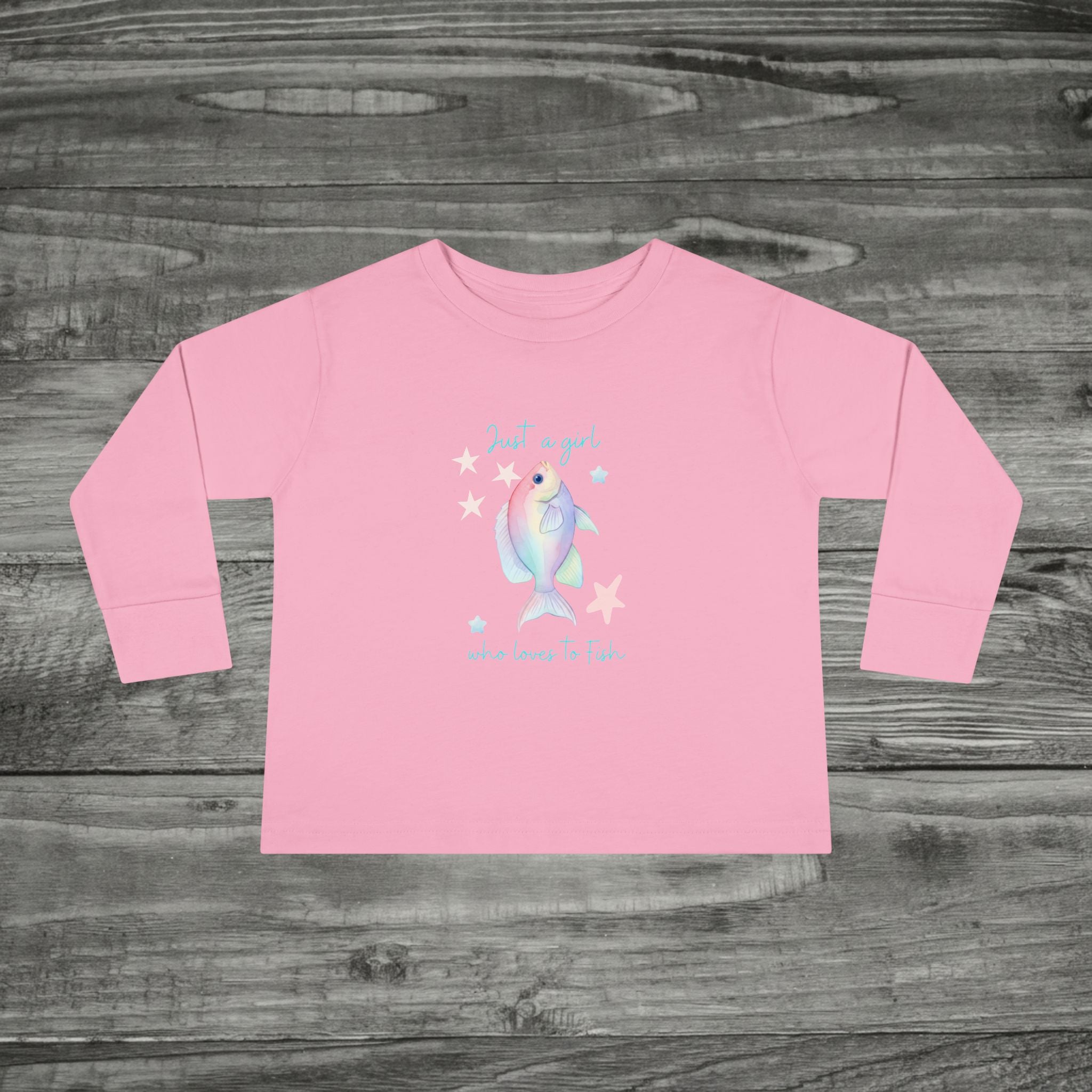 Pastel Rainbow Fish toddler long sleeve tee | Cute aquatic design, starfish accents