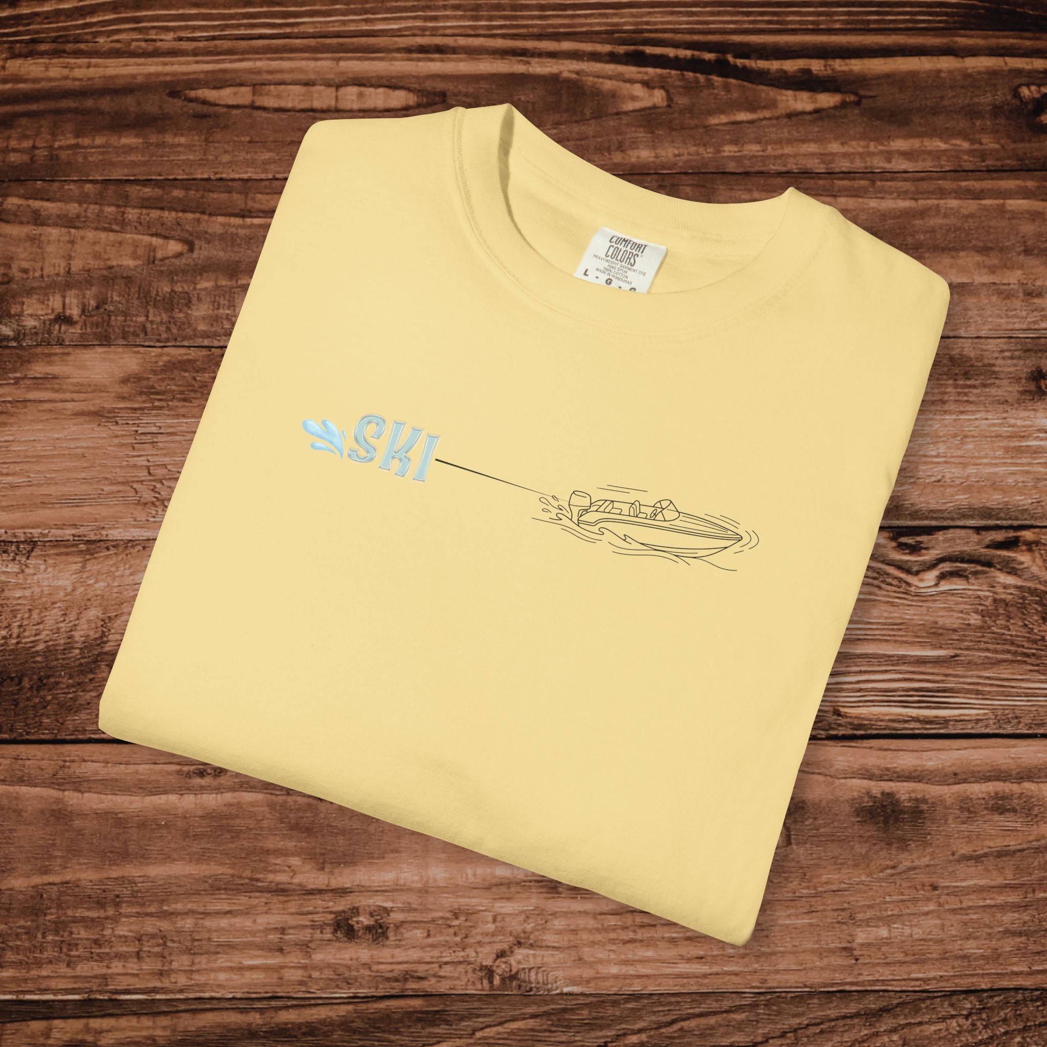 Water Skiing Shirt Comfort Colors, Minimalist Ski Boat Line Art Tee, Retro Lake Life Graphic TShirt, Vintage Watersports Gift for Him or Her