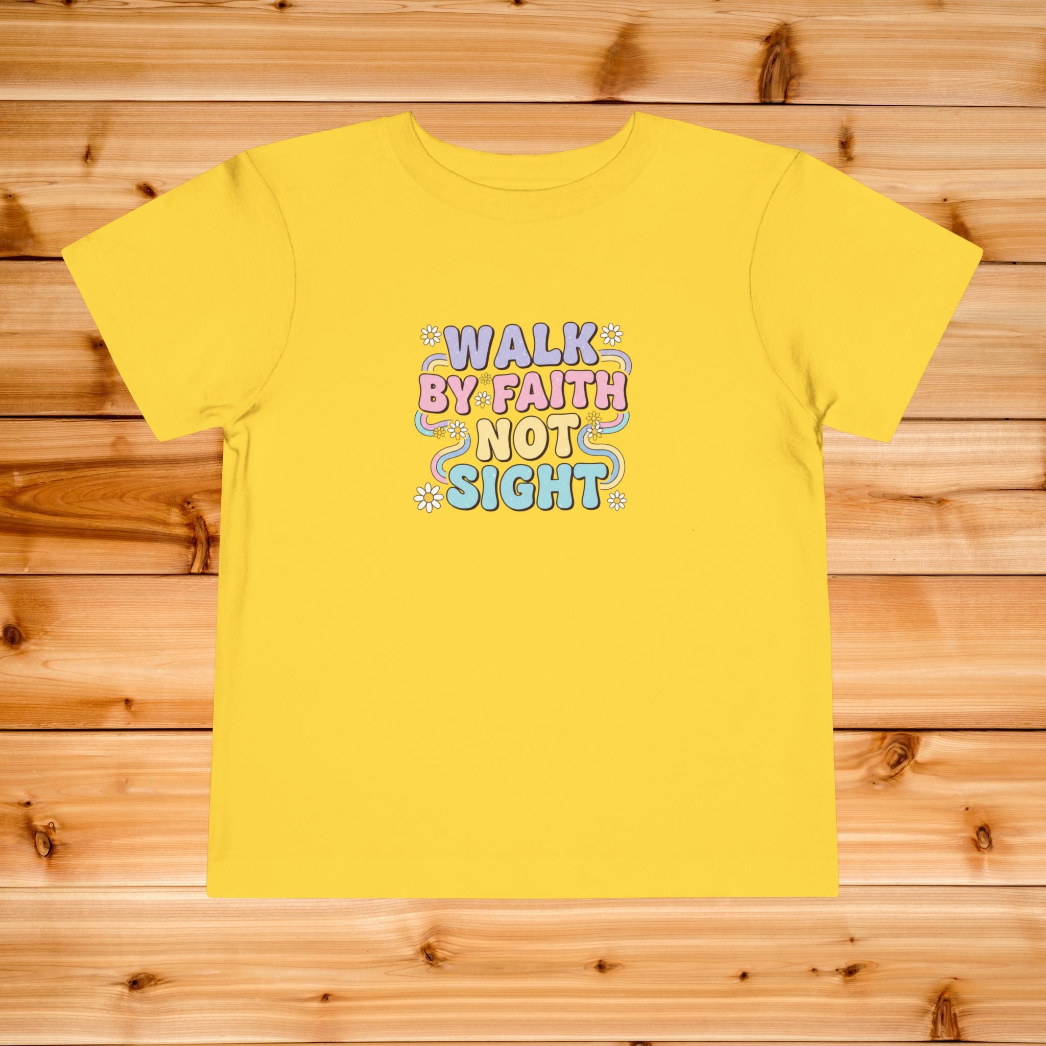 Walk By Faith Not Sight toddler tee | Christian faith kids shirt, pastel bubble lettering