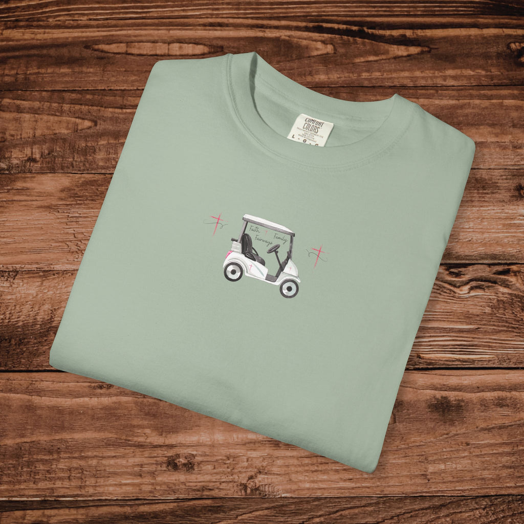 Christian Women's Golf Shirt, Comfort Colors 1717 Minimalist Golf Cart Tee, Aesthetic Faith Based Golfer Gift, Preppy Sunday Golfing Top