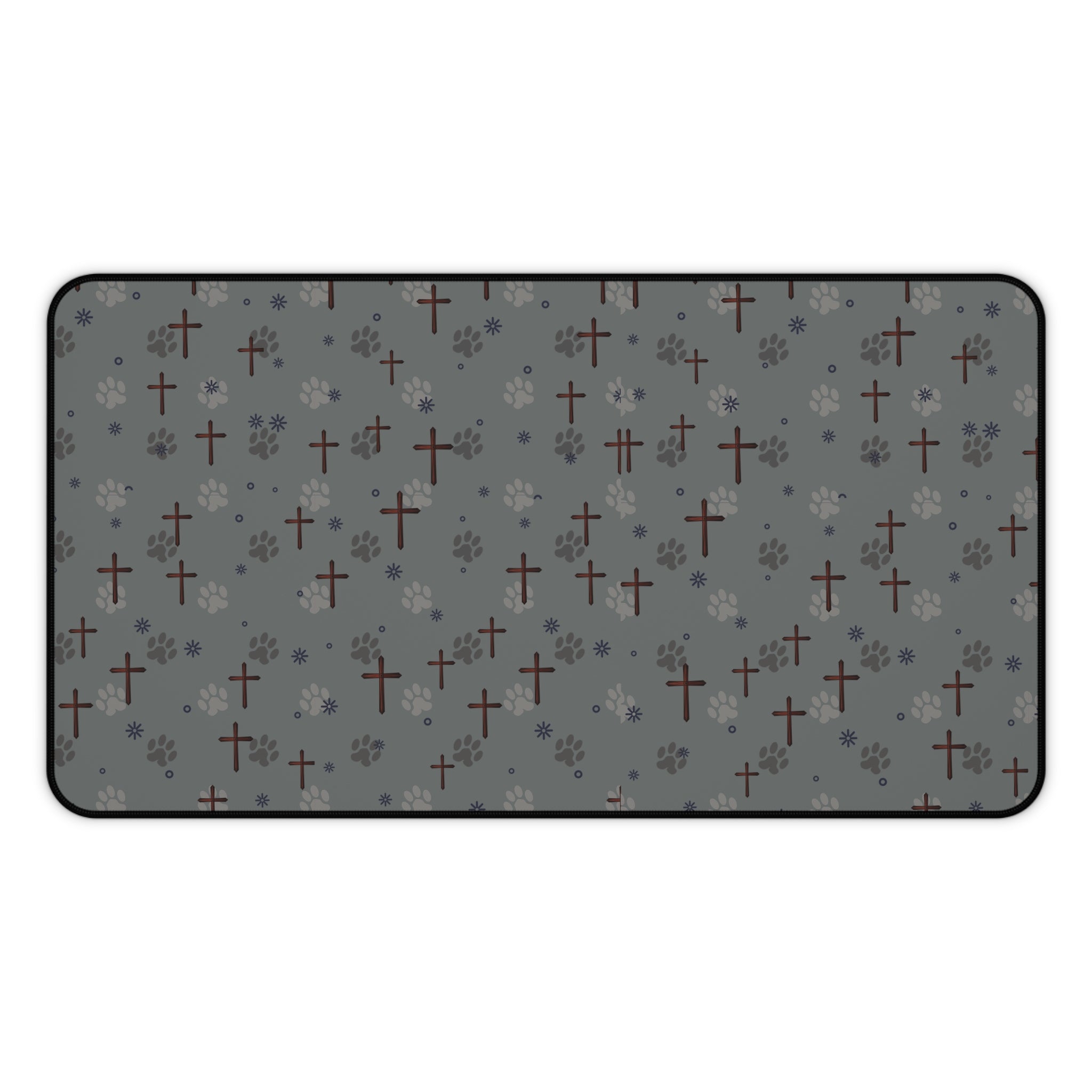 desk mat for the faithful pet lover with the dog paw and cross pattern across entire area