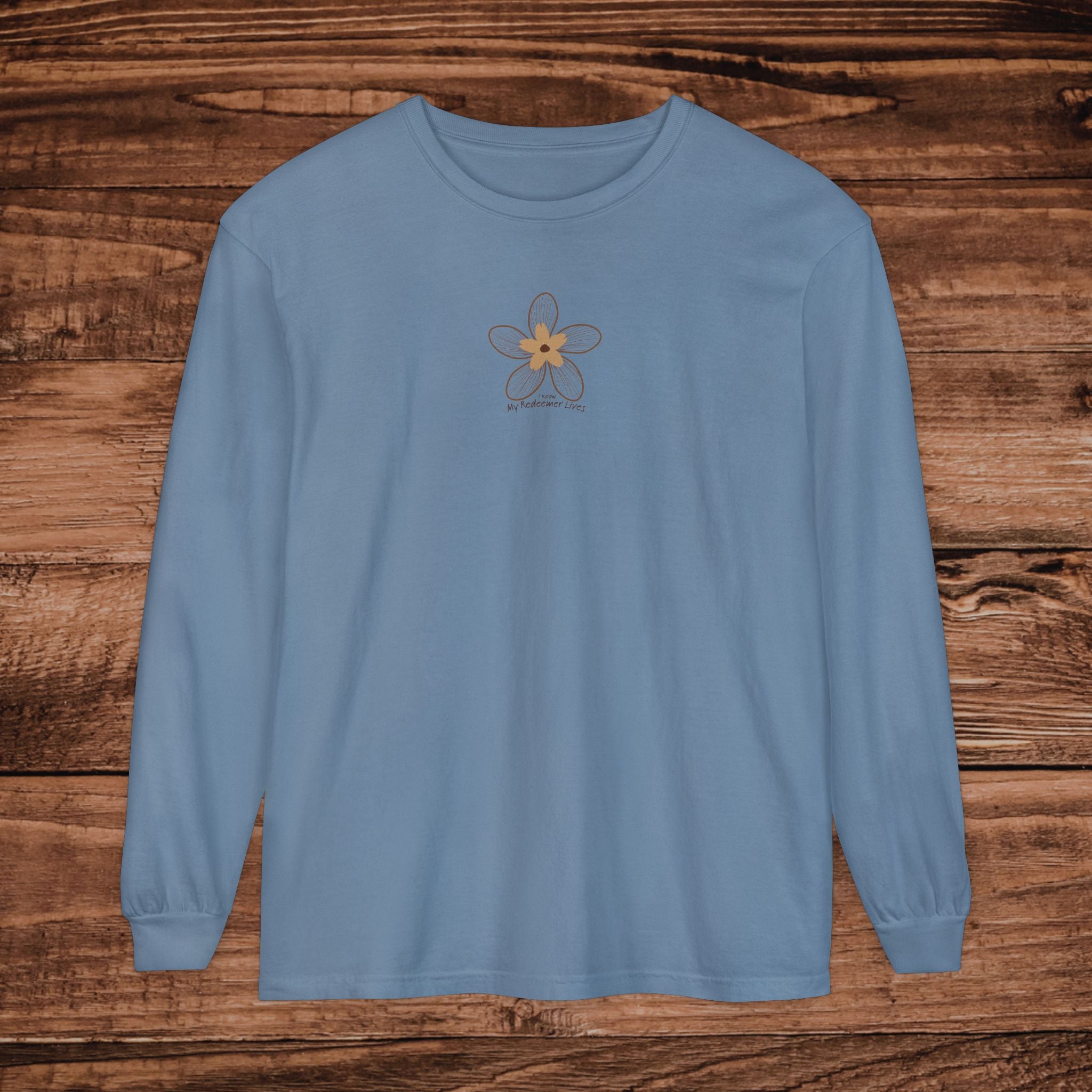 My Redeemer Lives small chest floral design Long Sleeve T-Shirt | Minimal Flower