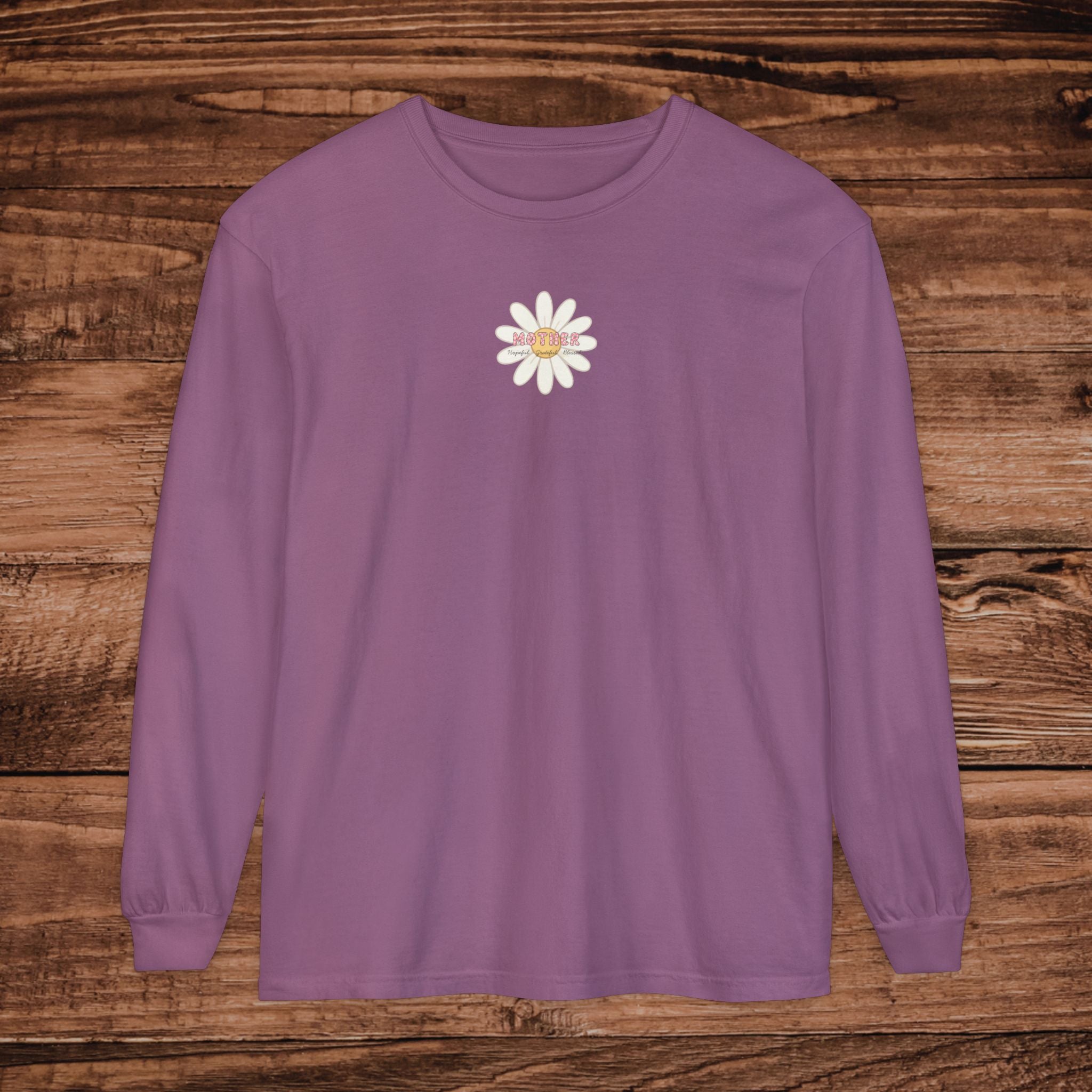 Grateful Mother Long Sleeve T-Shirt | Minimal Floral Chest Print