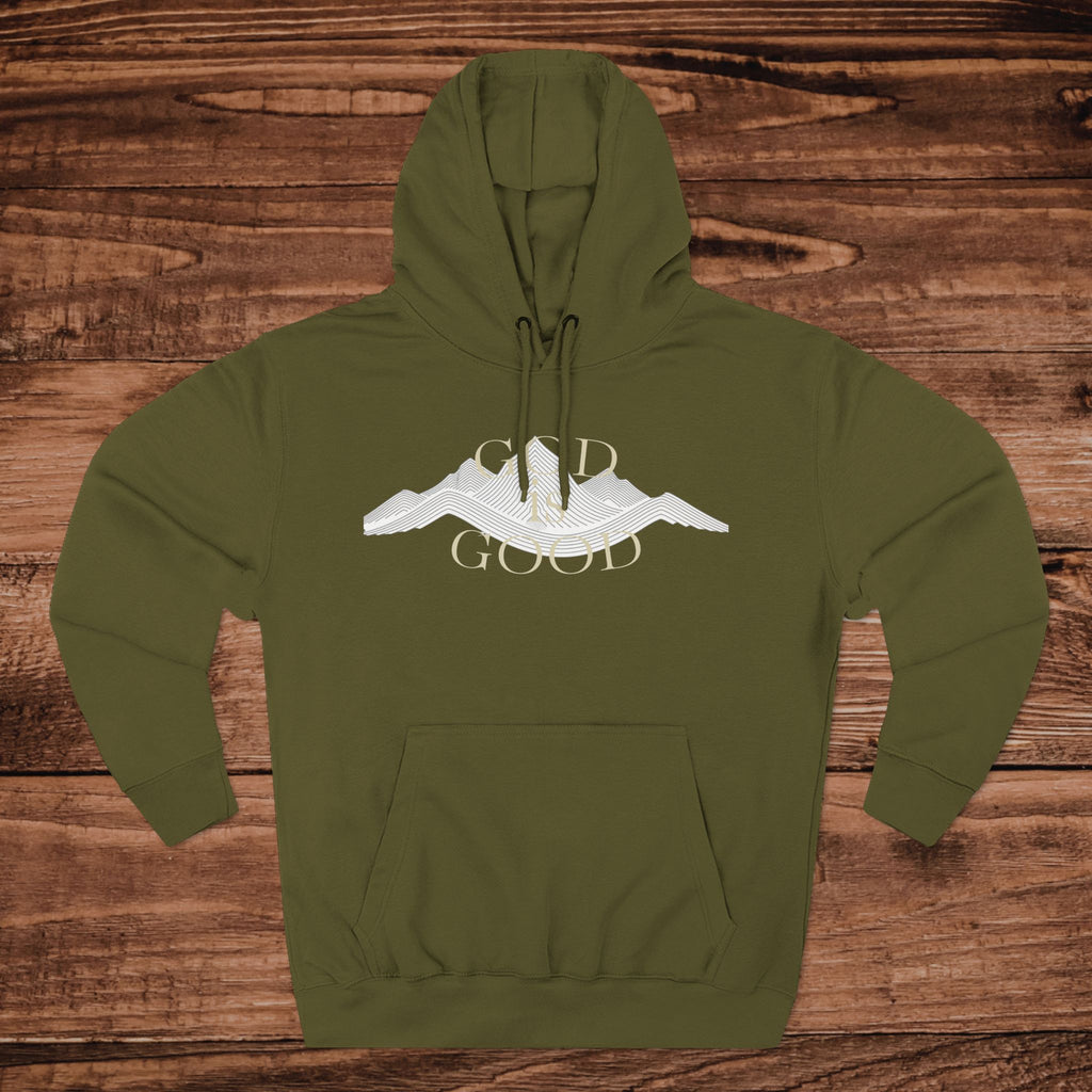 God is Good Hoodie, Christian Mountain Sweatshirt, Religious Nature Gift, Premium Soft Fleece Pullover, Minimalist Faith Apparel, Plus Size