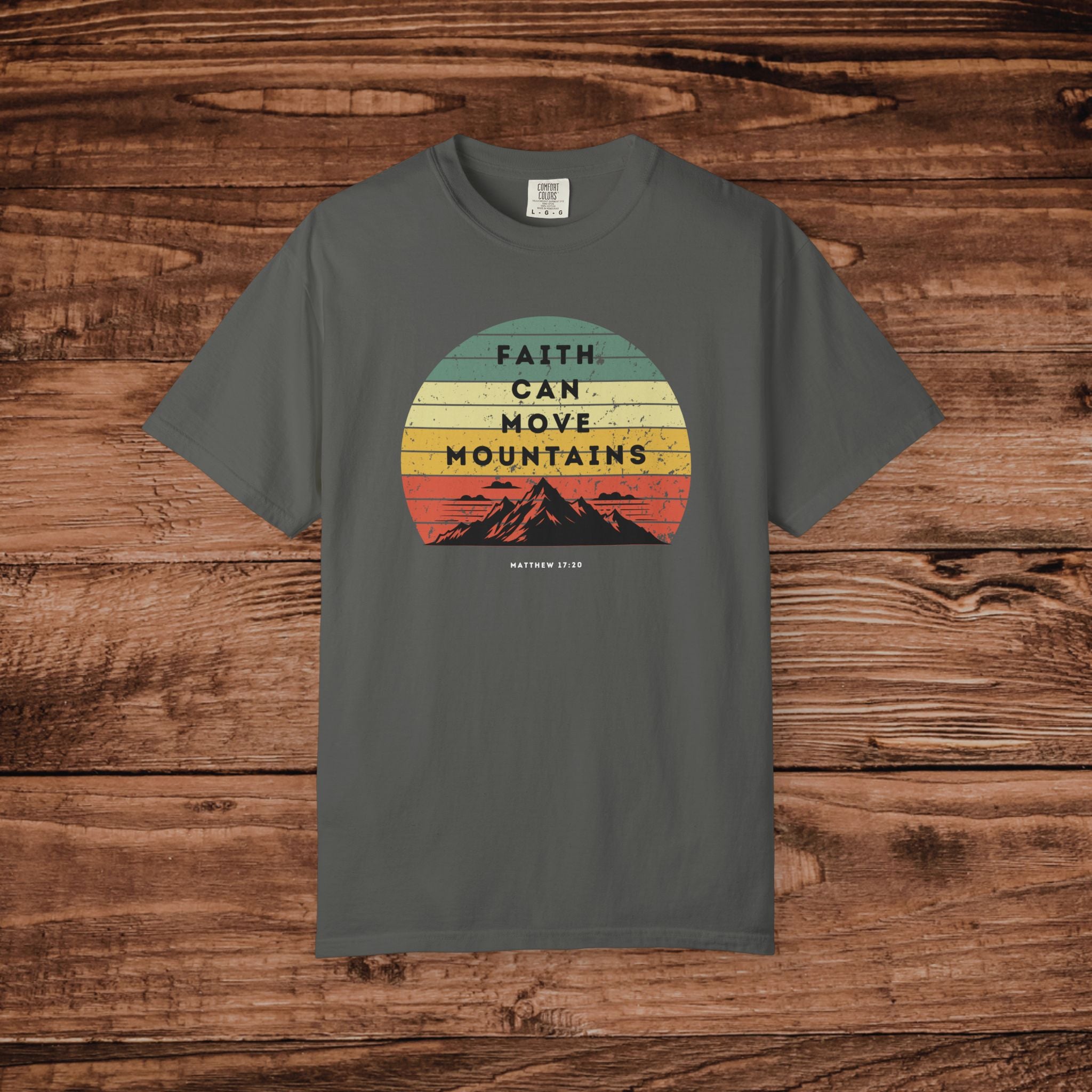 Faith Can Move Mountains tshirt Vintage Sunset Mountain Graphic 100% ring-spun US cotton