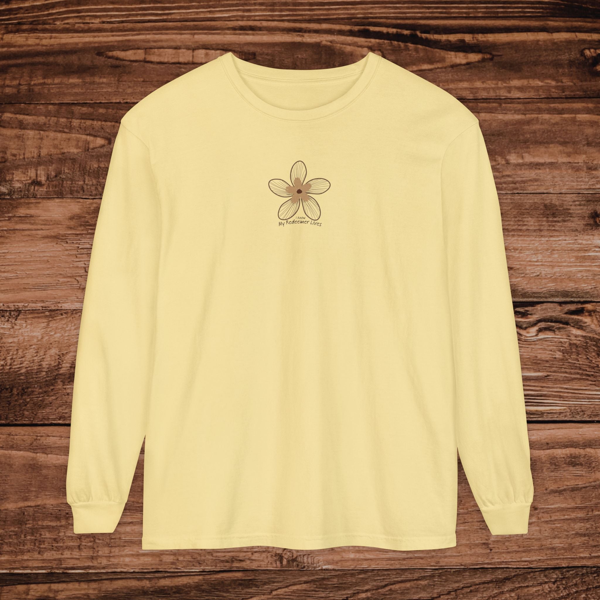 My Redeemer Lives small chest floral design Long Sleeve T-Shirt | Minimal Flower