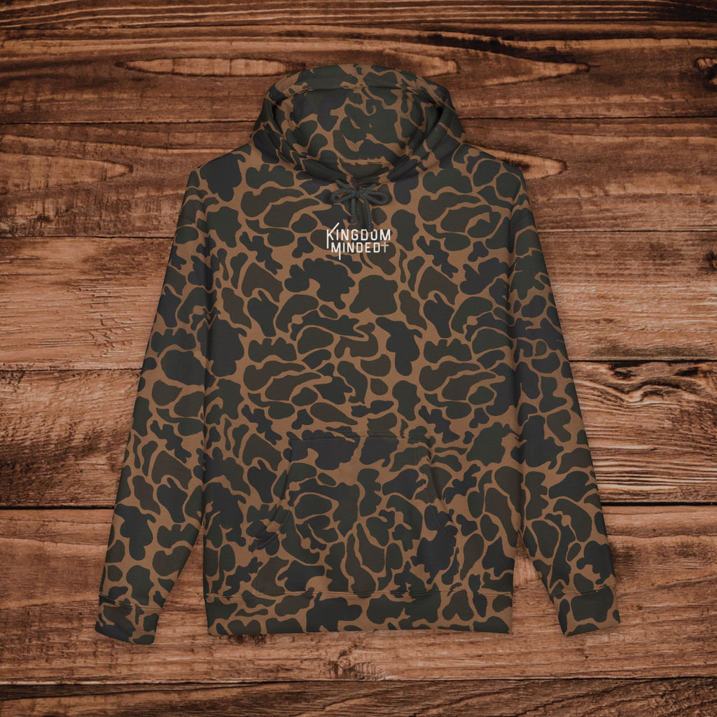 Embroidered Kindom Minded Camo Hoodie, Christian Sweatshirt, Premium Heavyweight Pullover, Aesthetic Camouflage Gospel Hoodie