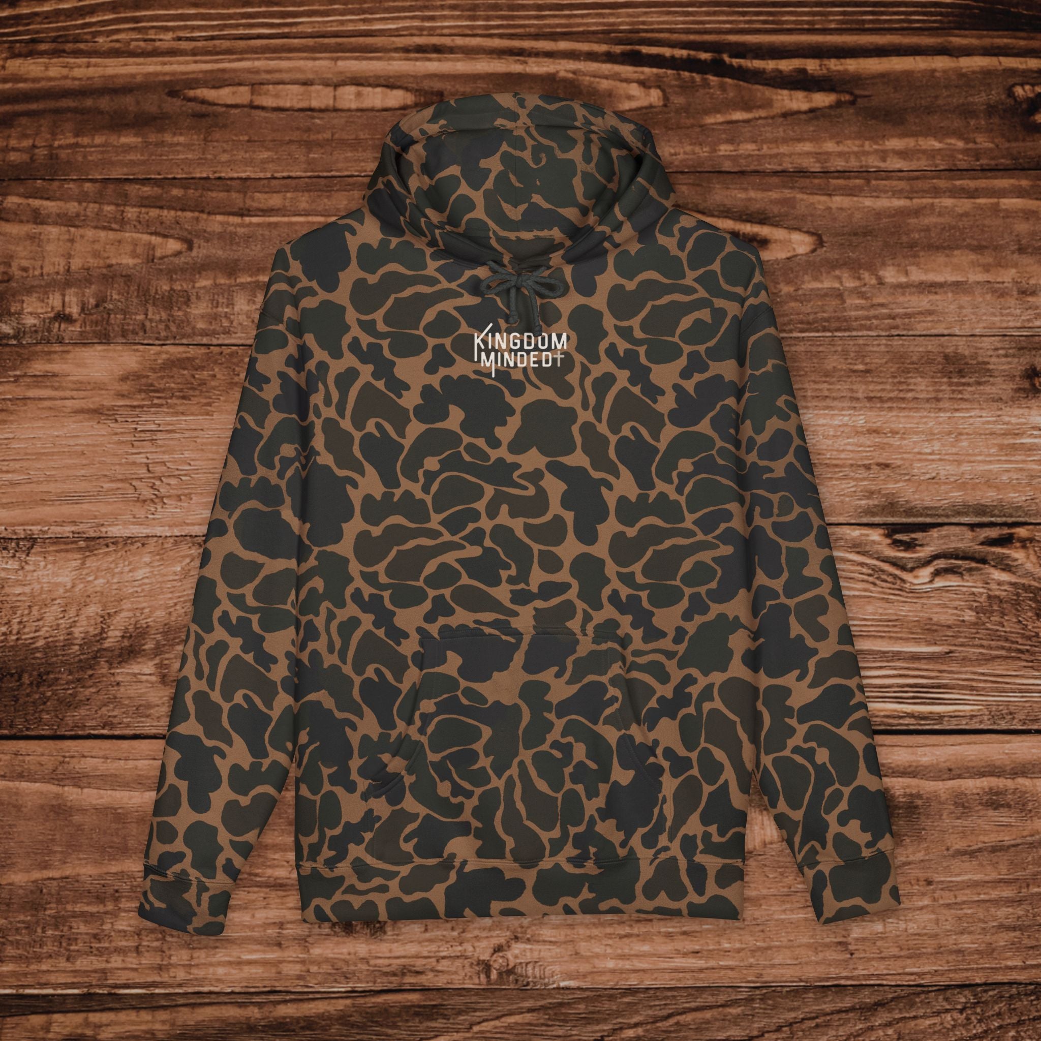 Embroidered Kindom Minded Camo Hoodie, Christian Sweatshirt, Premium Heavyweight Pullover, Aesthetic Camouflage Gospel Hoodie